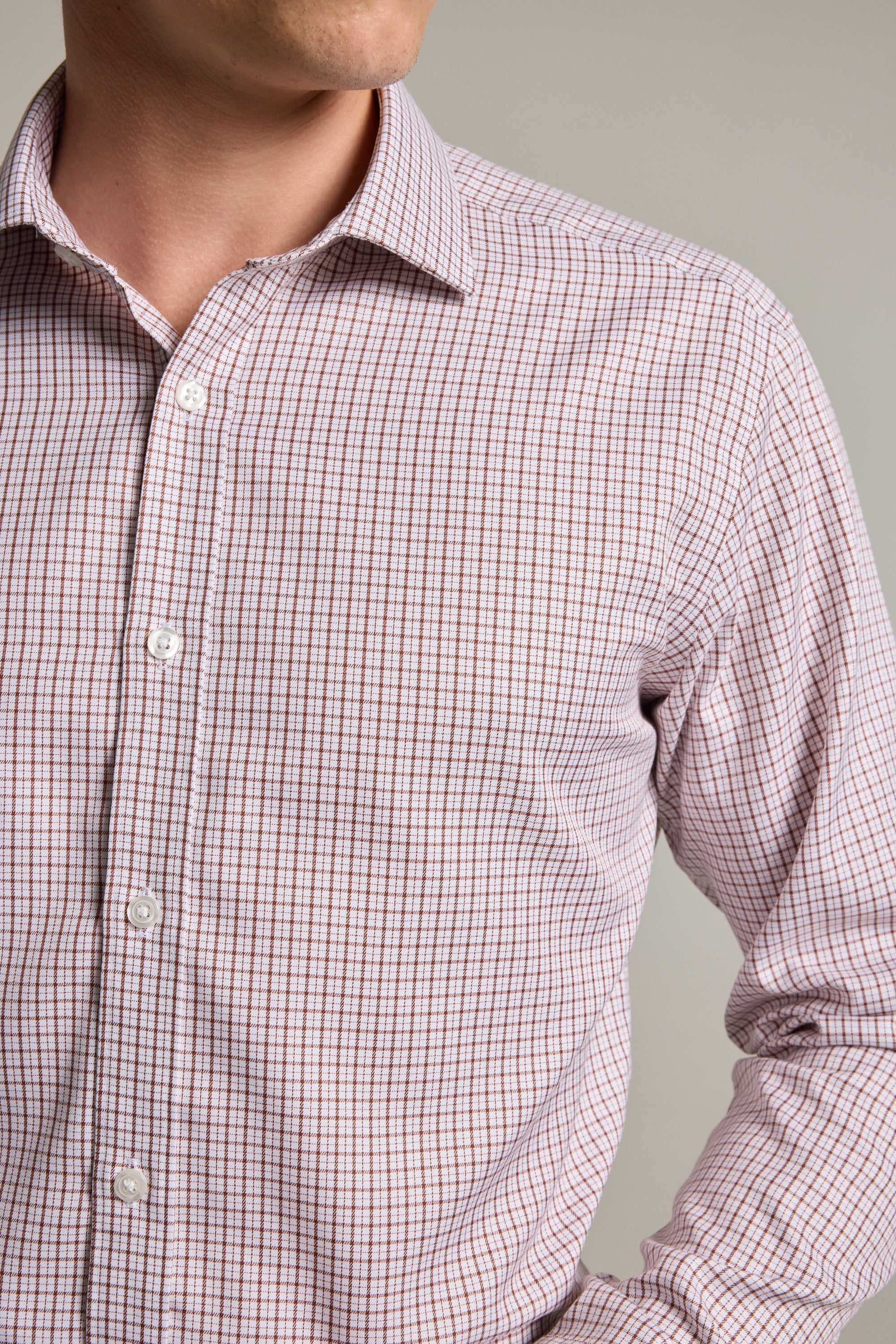 Barkers Marbury Check Business Shirt in brown, tailored fit, alternate view