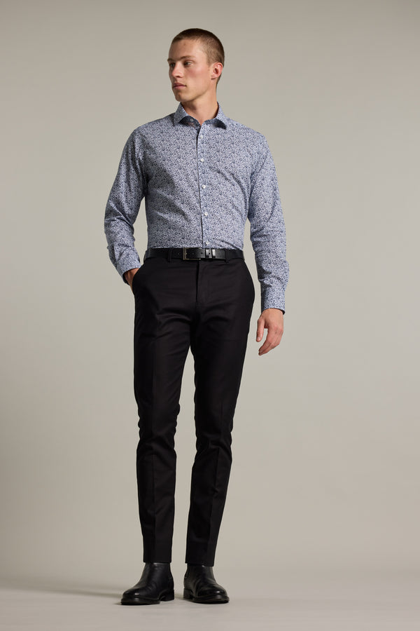 Barkers Gordon Print Business Shirt in navy, tailored fit, additional view