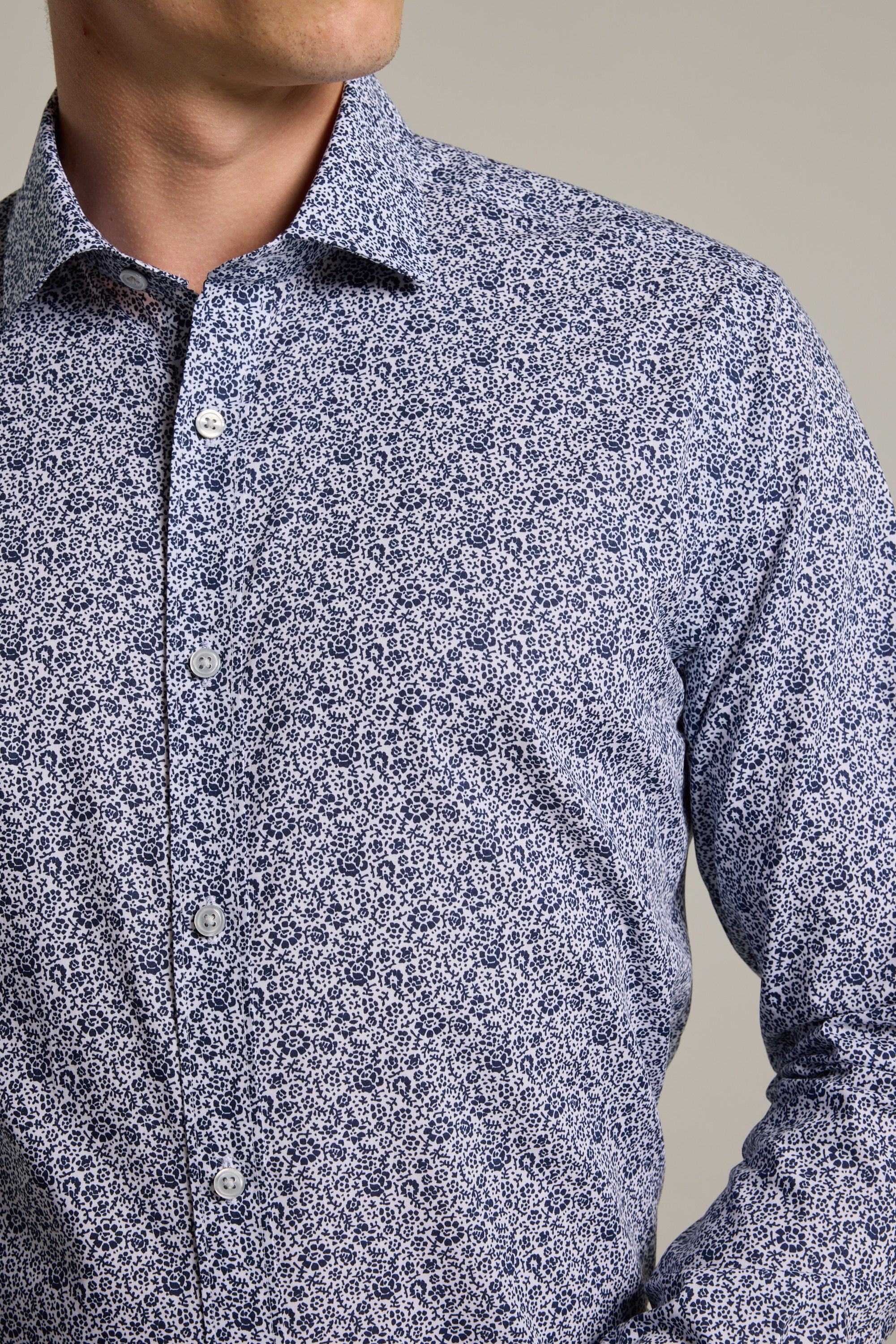 Barkers Gordon Print Business Shirt in navy, tailored fit, additional view