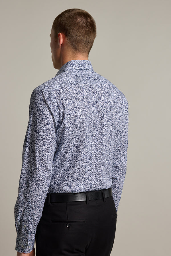 Barkers Gordon Print Business Shirt in navy, tailored fit, additional view
