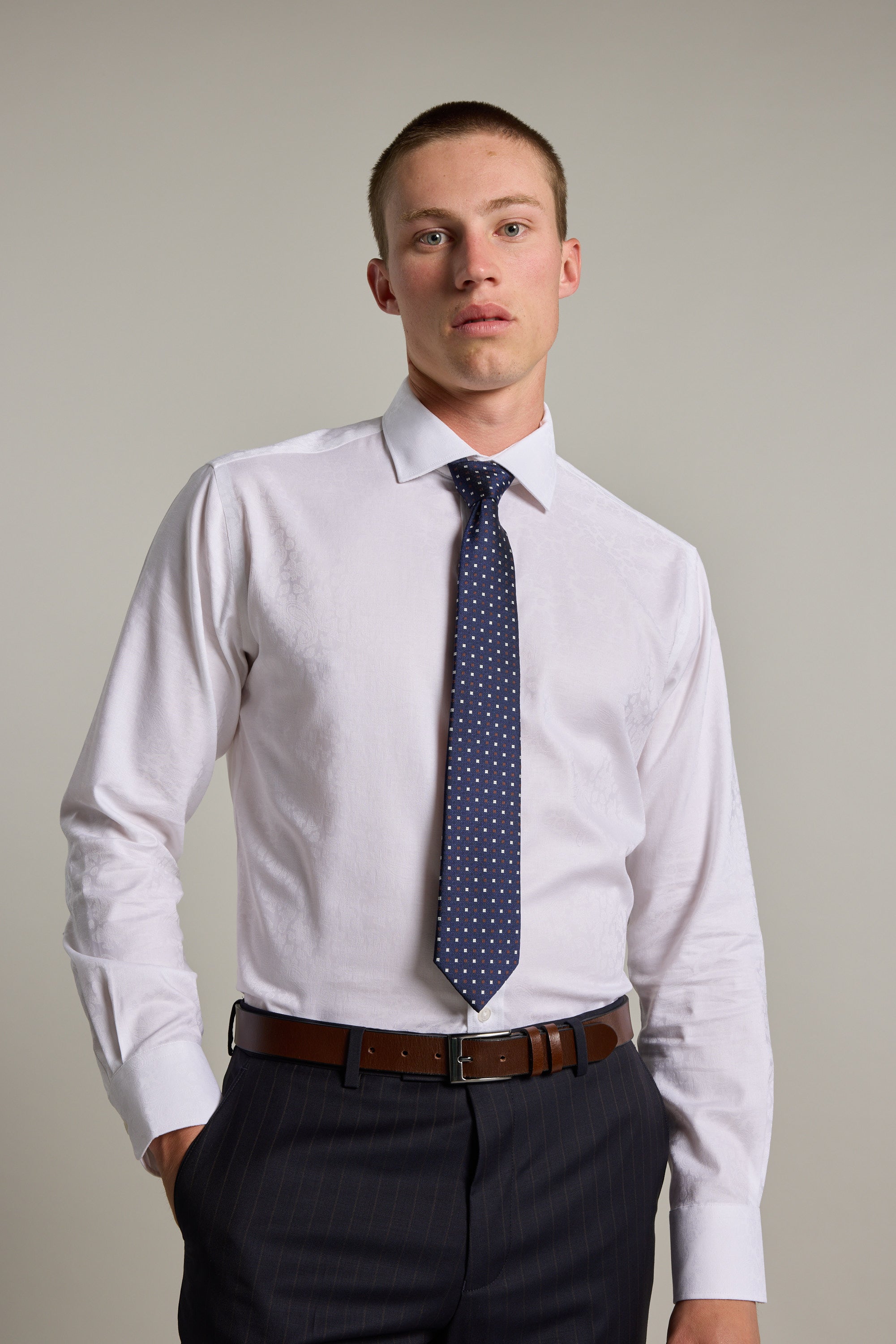 Barkers Corran Paisley Business Shirt in white, tailored fit, additional view