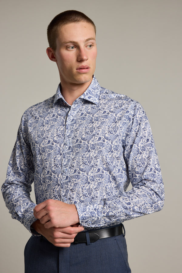 Barkers Buckman Print Business Shirt in white, tailored fit, additional view