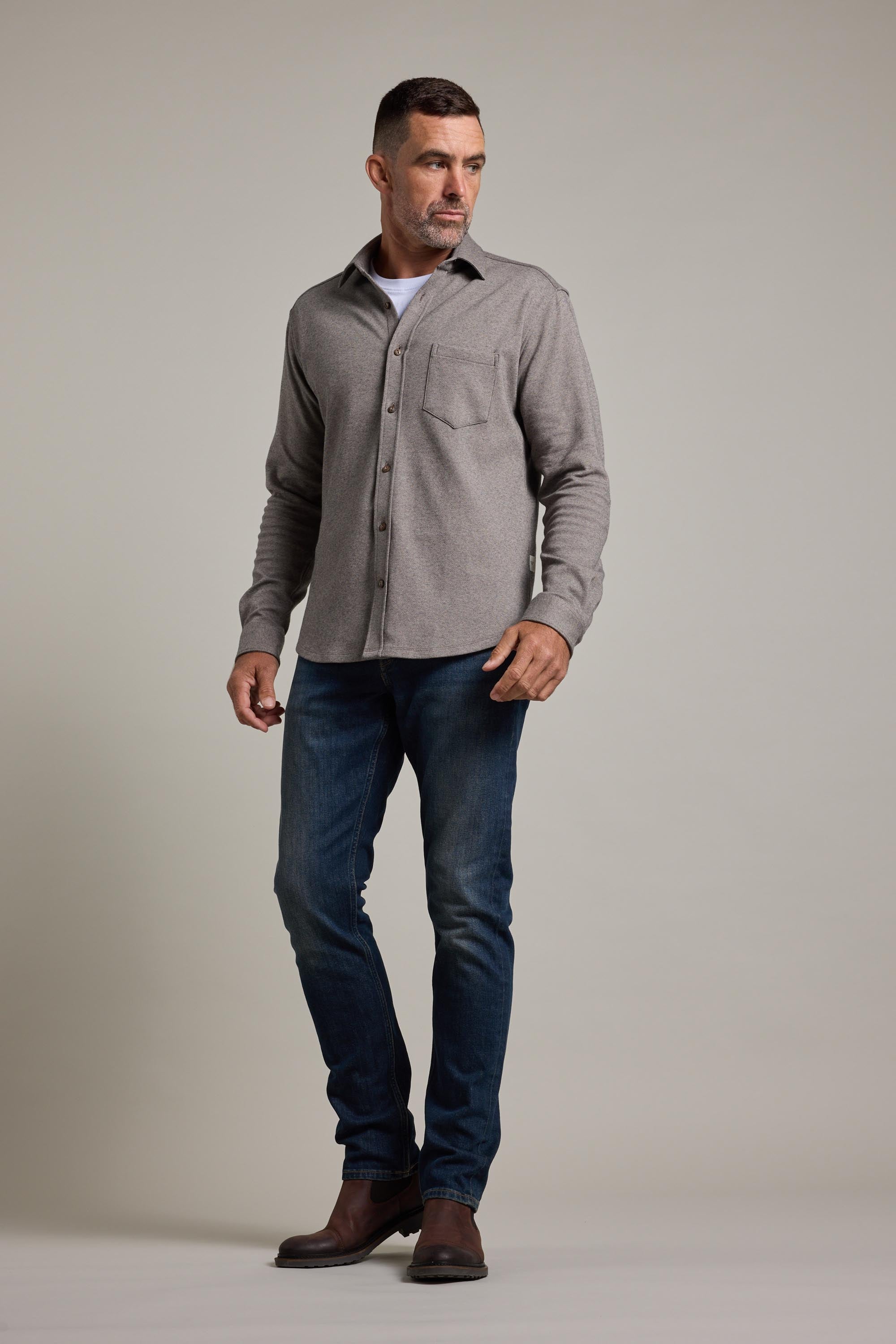 Barkers Carver Knitted Shirt in oatmeal, tailored fit, additional view