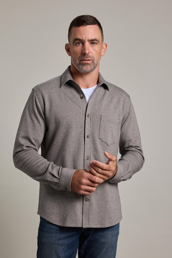 Barkers Carver Knitted Shirt in oatmeal, tailored fit