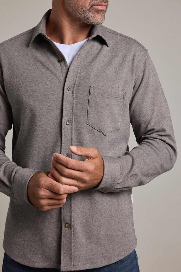 Barkers Carver Knitted Shirt in oatmeal, tailored fit, alternate view