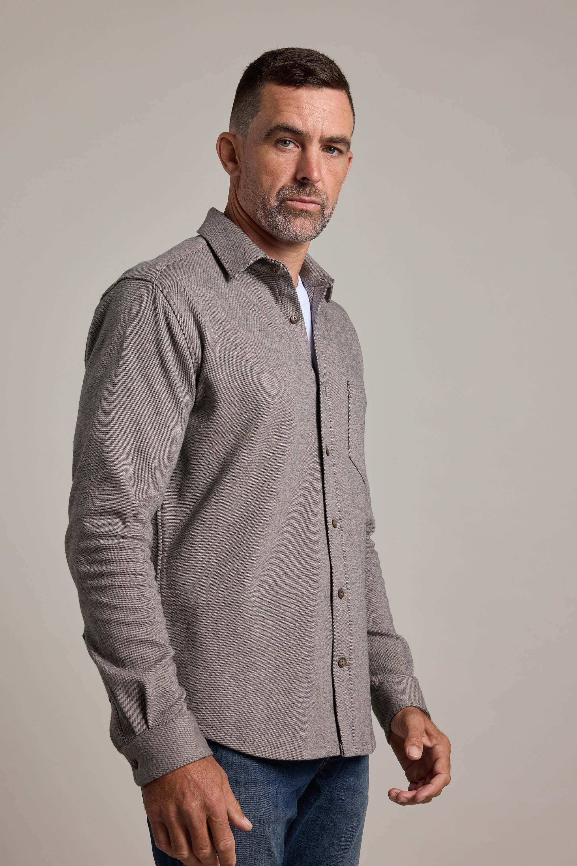 Barkers Carver Knitted Shirt in oatmeal, tailored fit, additional view