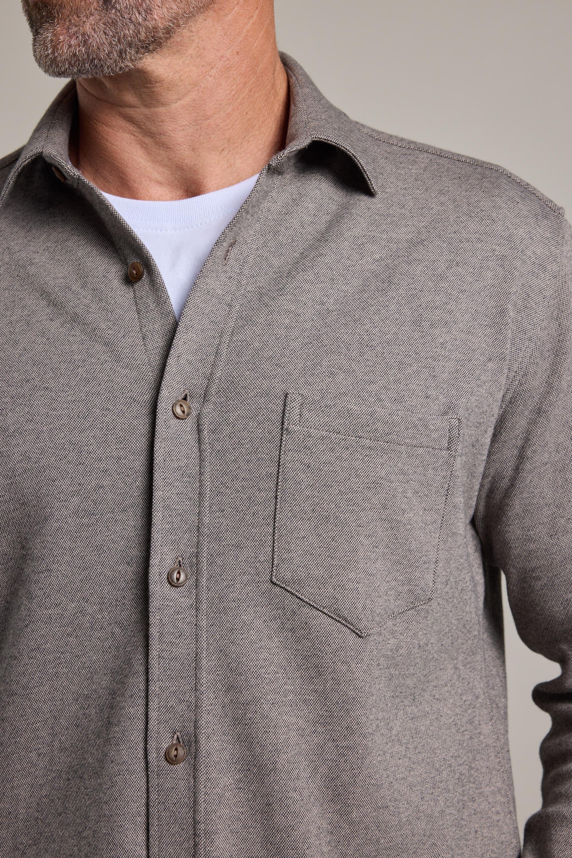 Barkers Carver Knitted Shirt in oatmeal, tailored fit, additional view