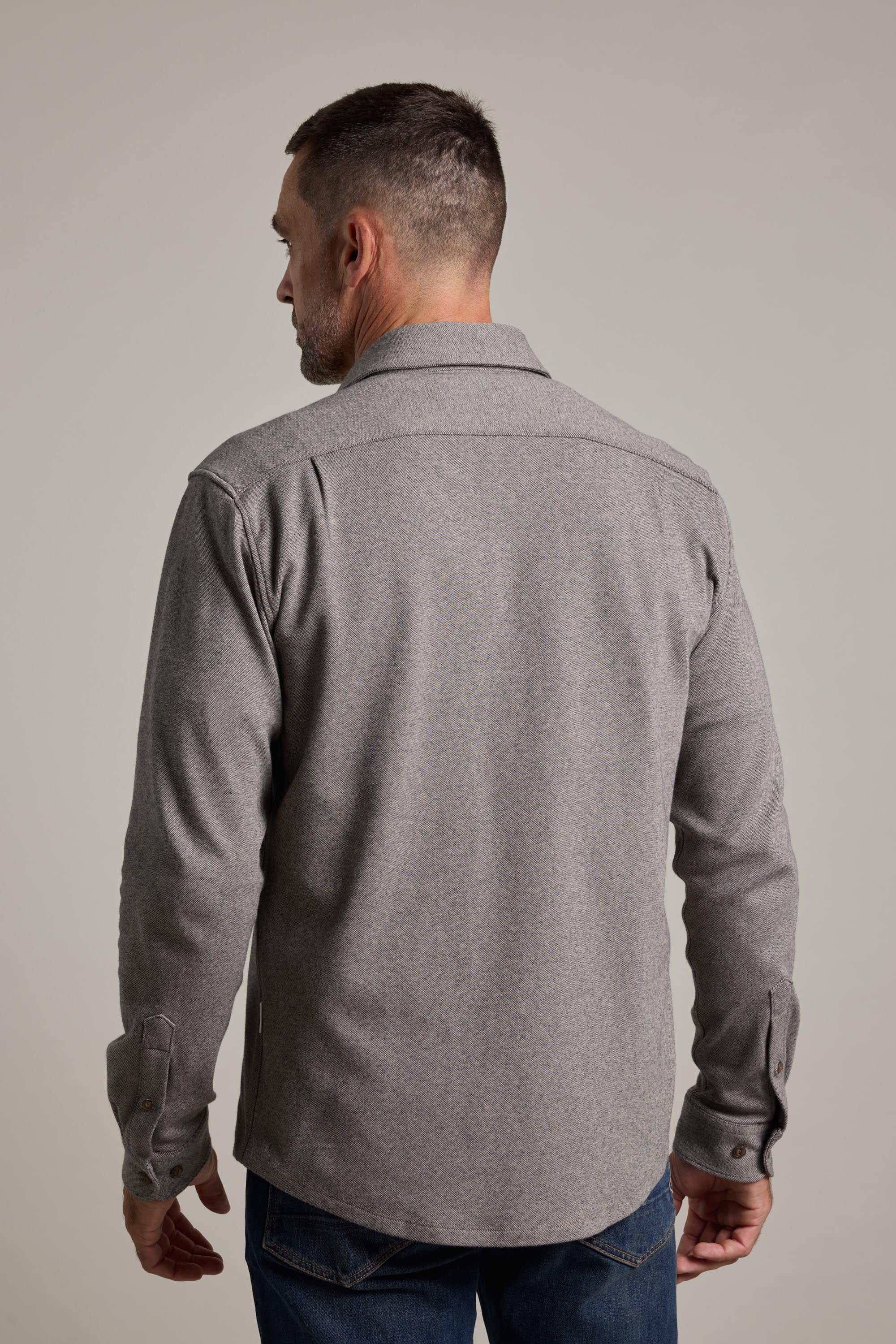 Barkers Carver Knitted Shirt in oatmeal, tailored fit, additional view