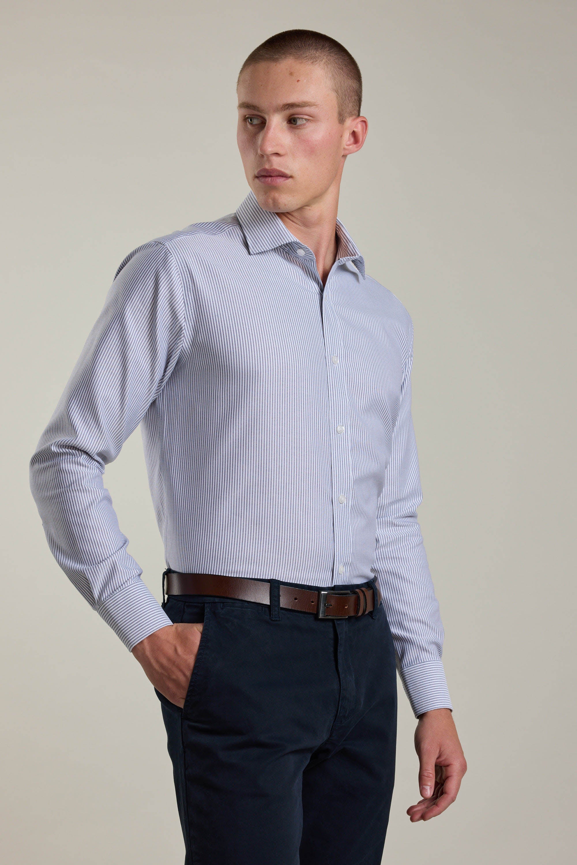 Barkers Rhea Stripe Business Shirt in navy/white, tailored fit, additional view