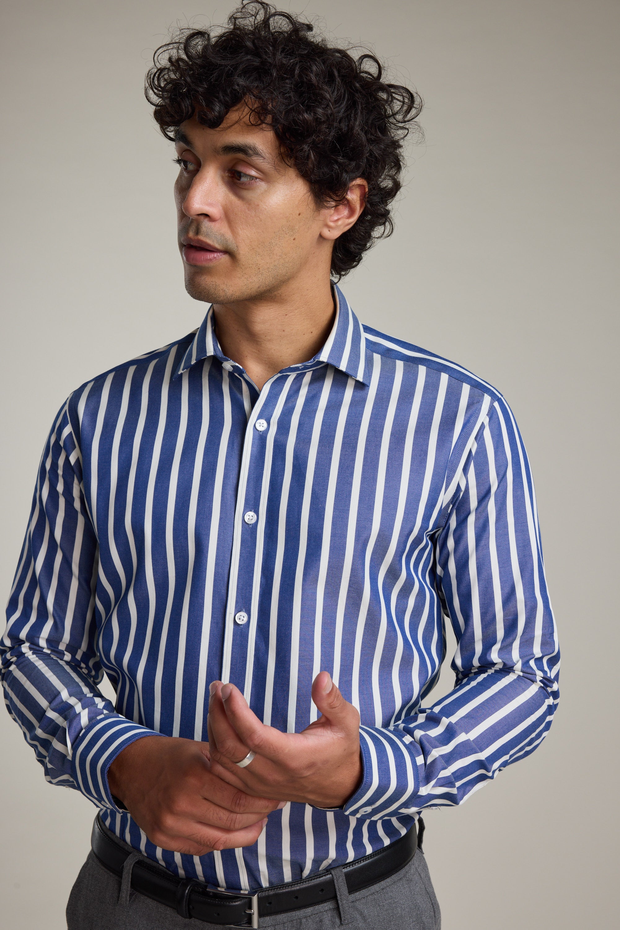 Barkers Nandas Stripe Business Shirt in navy, tailored fit, alternate view