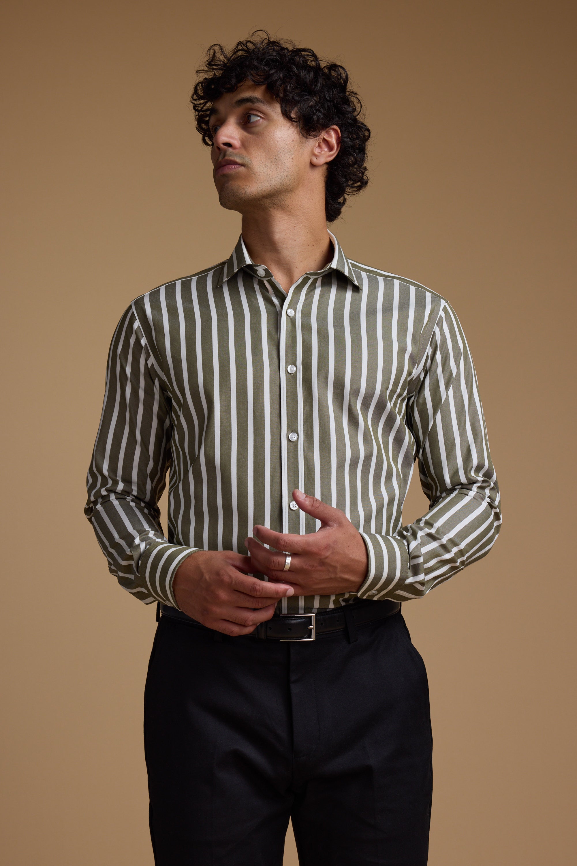 Barkers Nandas Stripe Business Shirt in khaki, tailored fit, additional view