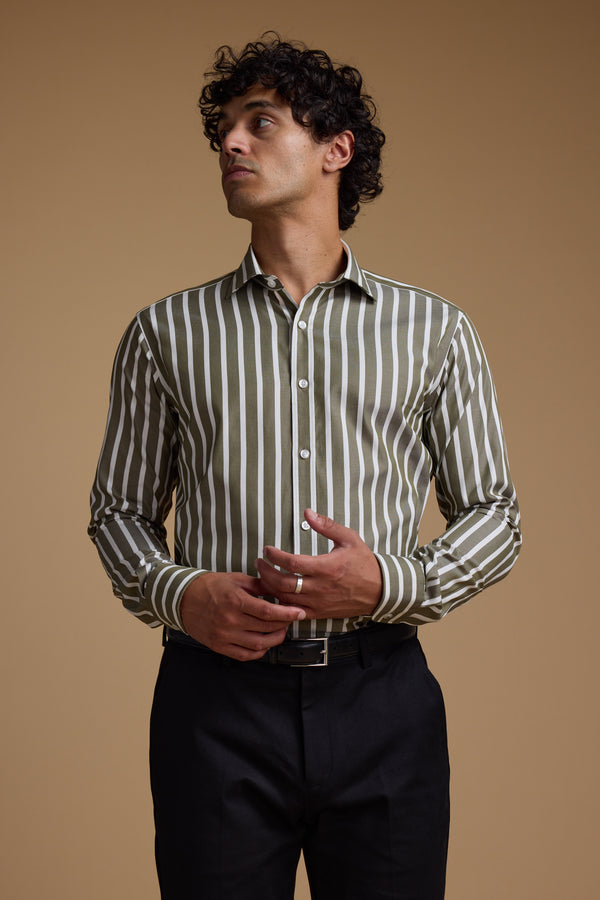 Barkers Nandas Stripe Business Shirt in khaki, tailored fit, additional view