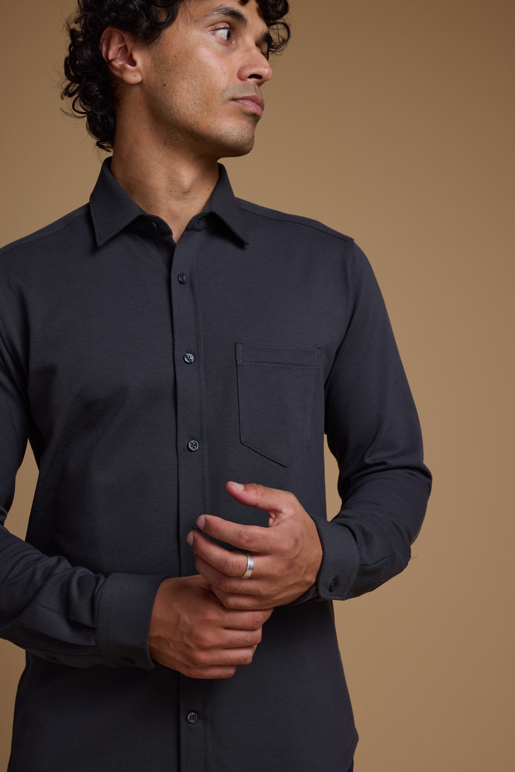Barkers Abbotwill Knit Shirt in charcoal, tailored fit, alternate view