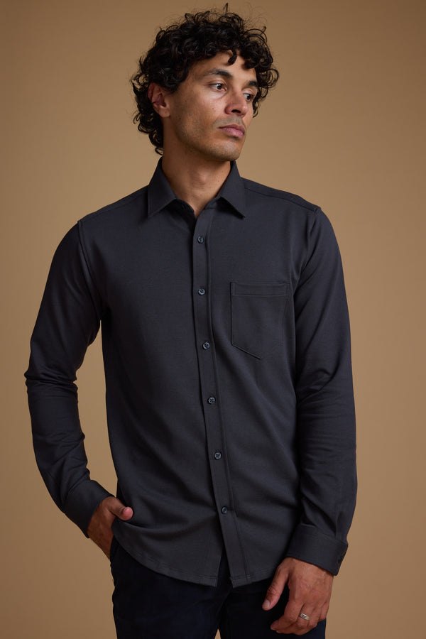 Barkers Abbotwill Knit Shirt in charcoal, tailored fit, additional view