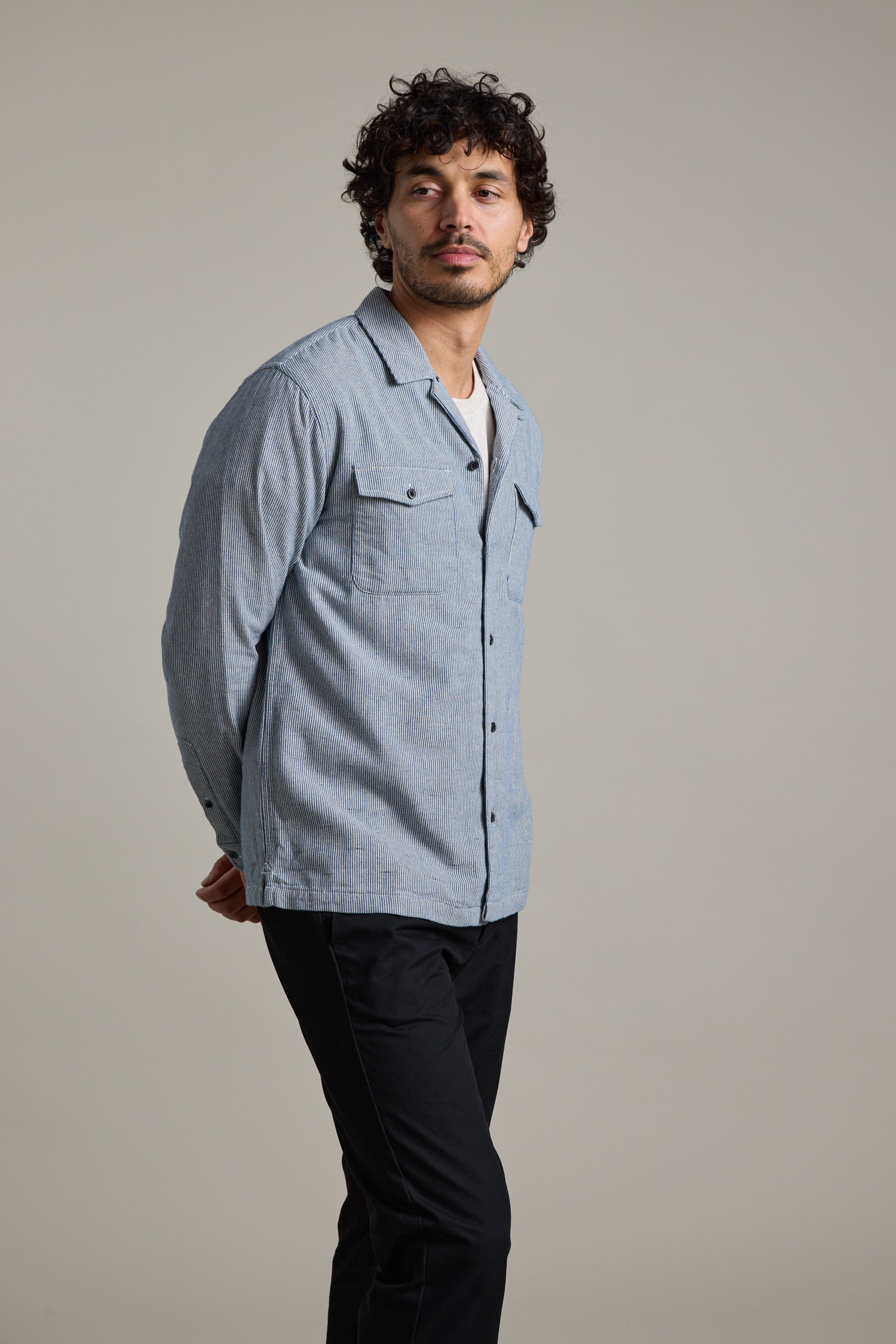 Barkers Sherman Cuban Overshirt in navy, additional view