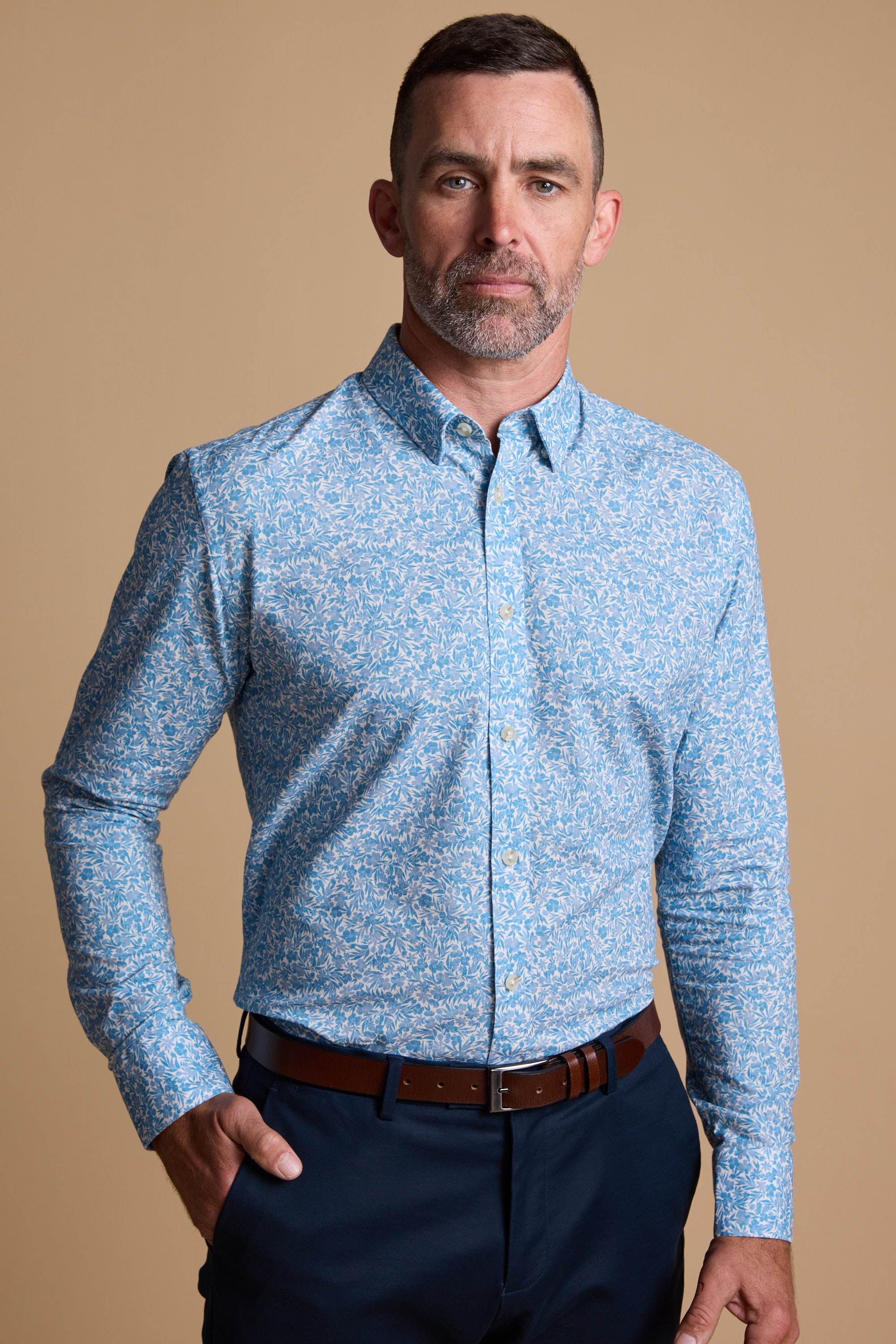 Barkers Torrey Print Shirt in blue/white, cotton, additional view