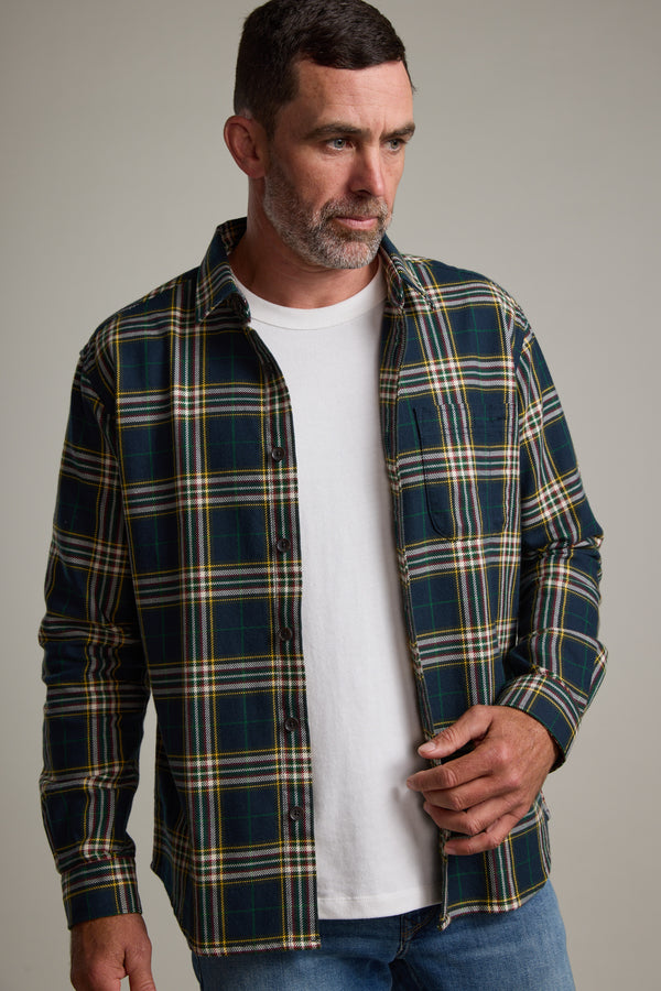 Barkers Brennan Check Overshirt in navy, cotton, additional view