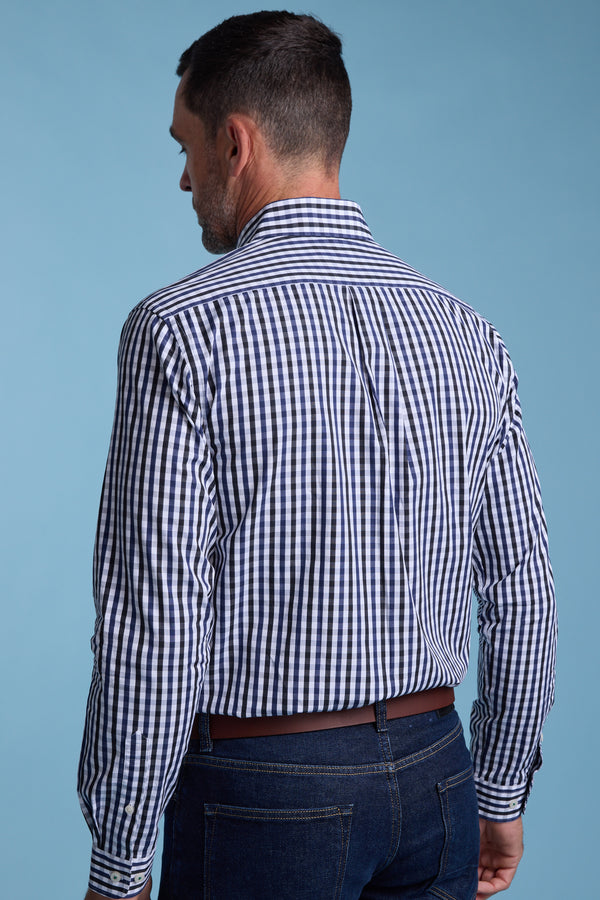 Barkers Pina Check Shirt in navy/white, classic fit, additional view