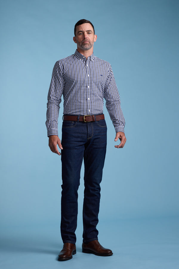 Barkers Pina Check Shirt in navy/white, classic fit, additional view