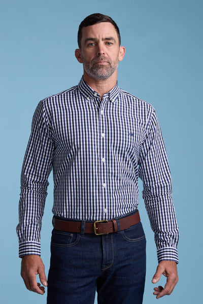 Barkers Pina Check Shirt in navy/white, classic fit