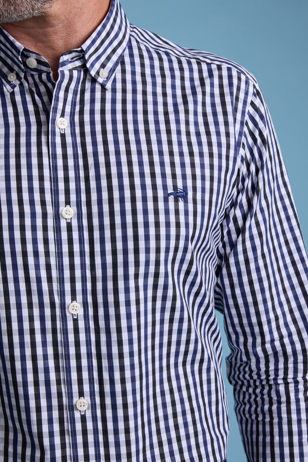 Barkers Pina Check Shirt in navy/white, classic fit, additional view