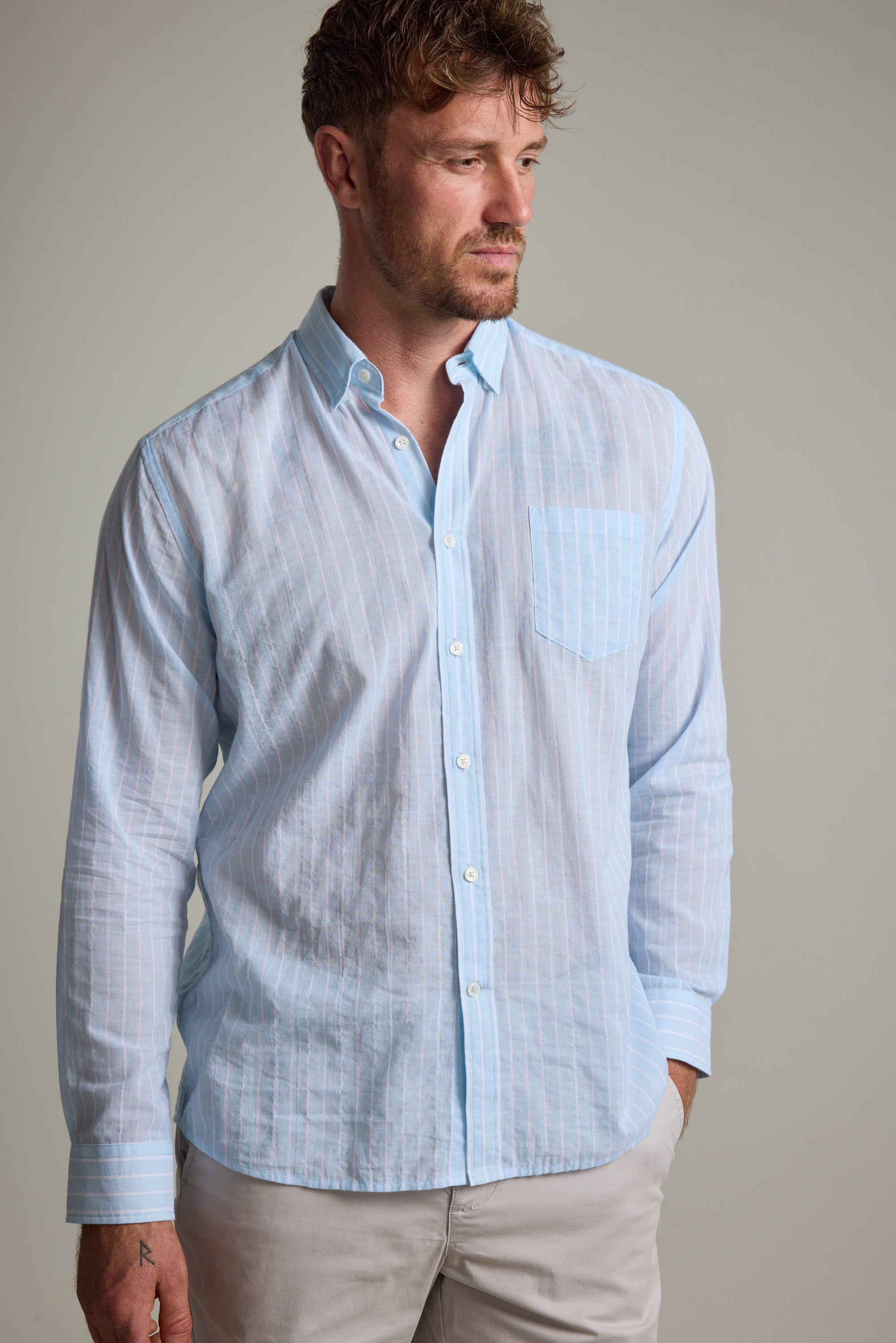 Barkers Russell Stripe Shirt in blue/white, classic fit, alternate view