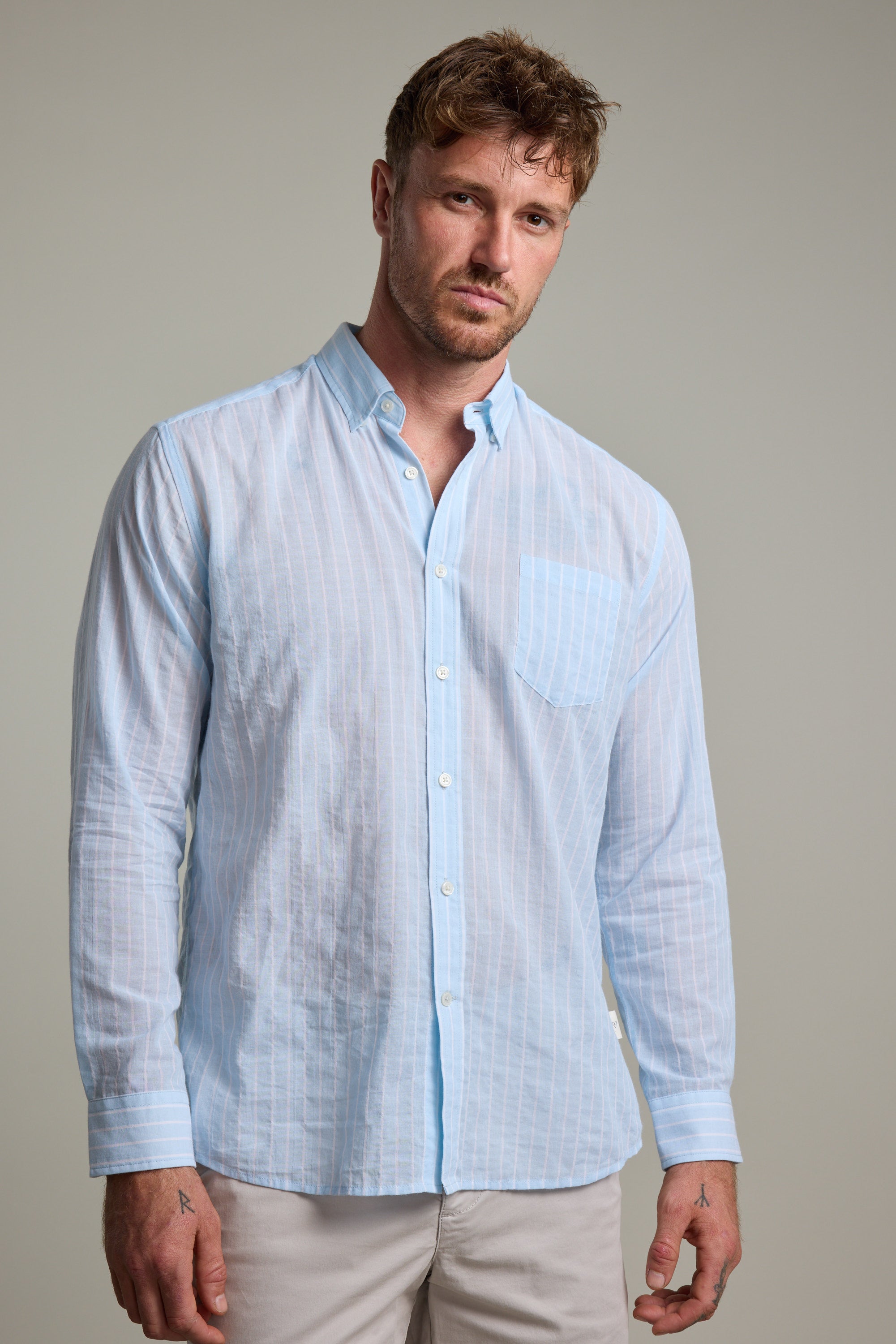 Barkers Russell Stripe Shirt in blue/white, classic fit, additional view
