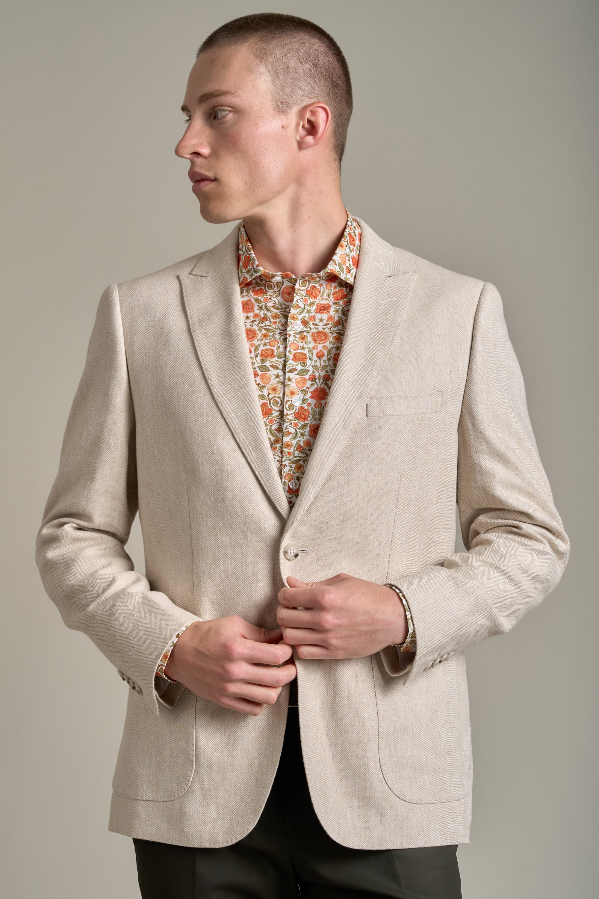 Barkers Hume Herringbone Blazer in ecru, additional view