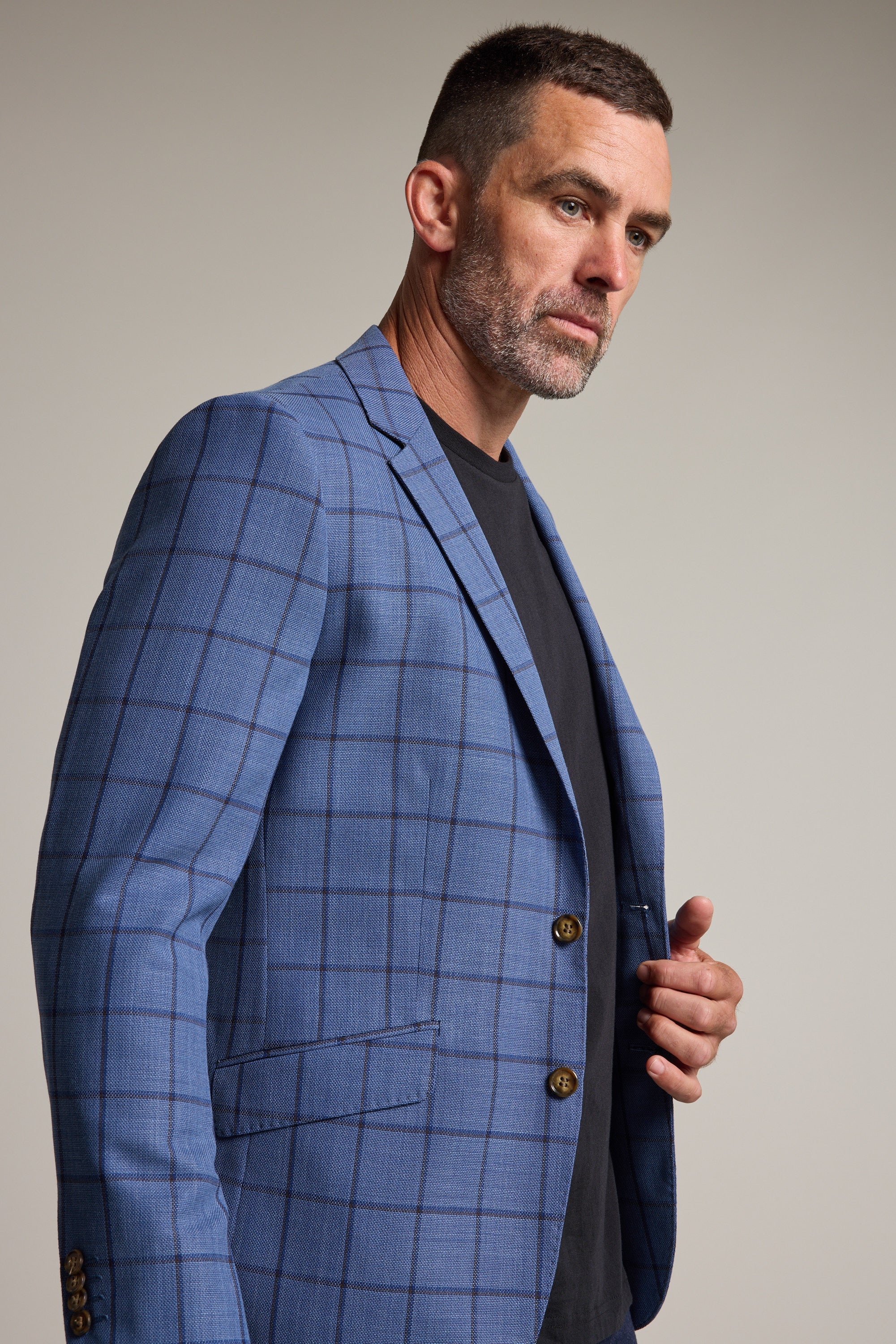Barkers Flume Check Blazer in blue check, wool, alternate view