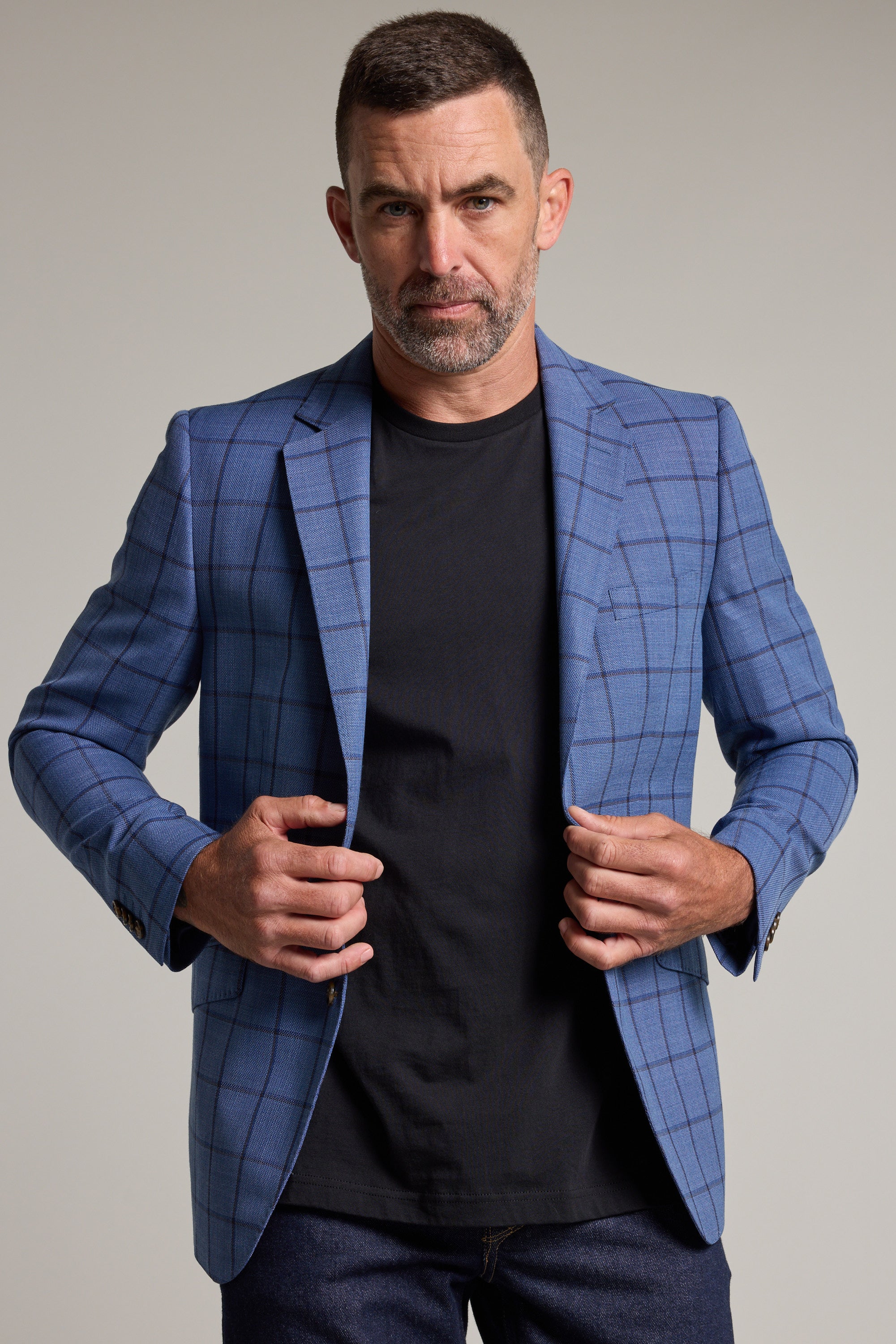 Barkers Flume Check Blazer in blue check, wool