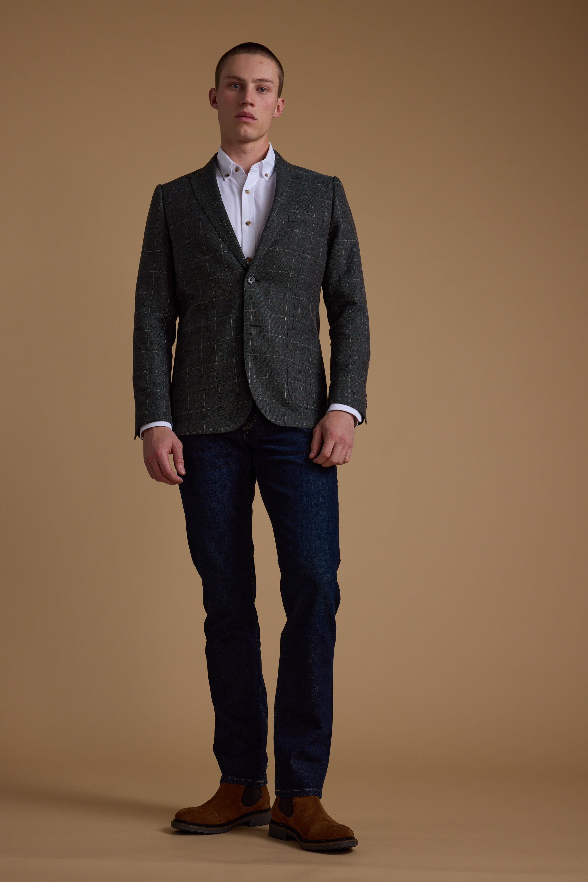 Barkers Upton Check Blazer in olive, alternate view