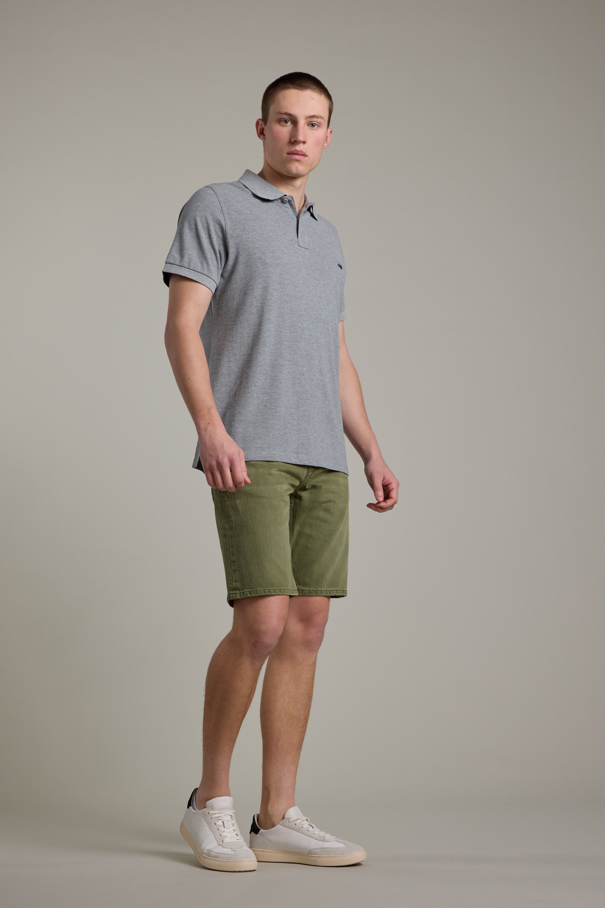 Barkers Rover Coloured Denim Short in olive, relaxed fit, additional view