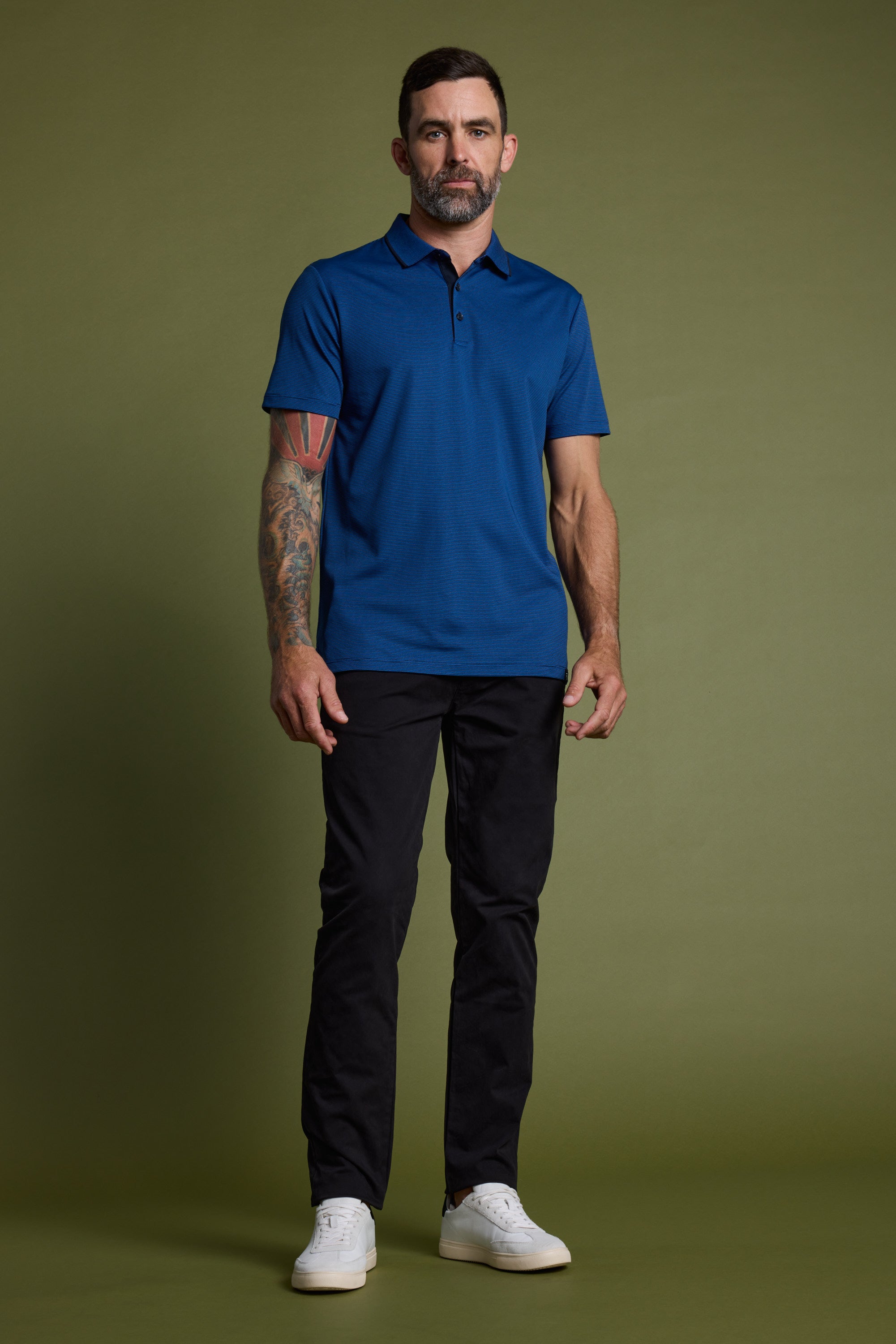 Barkers Flynn Mercerised Stripe Polo in navy