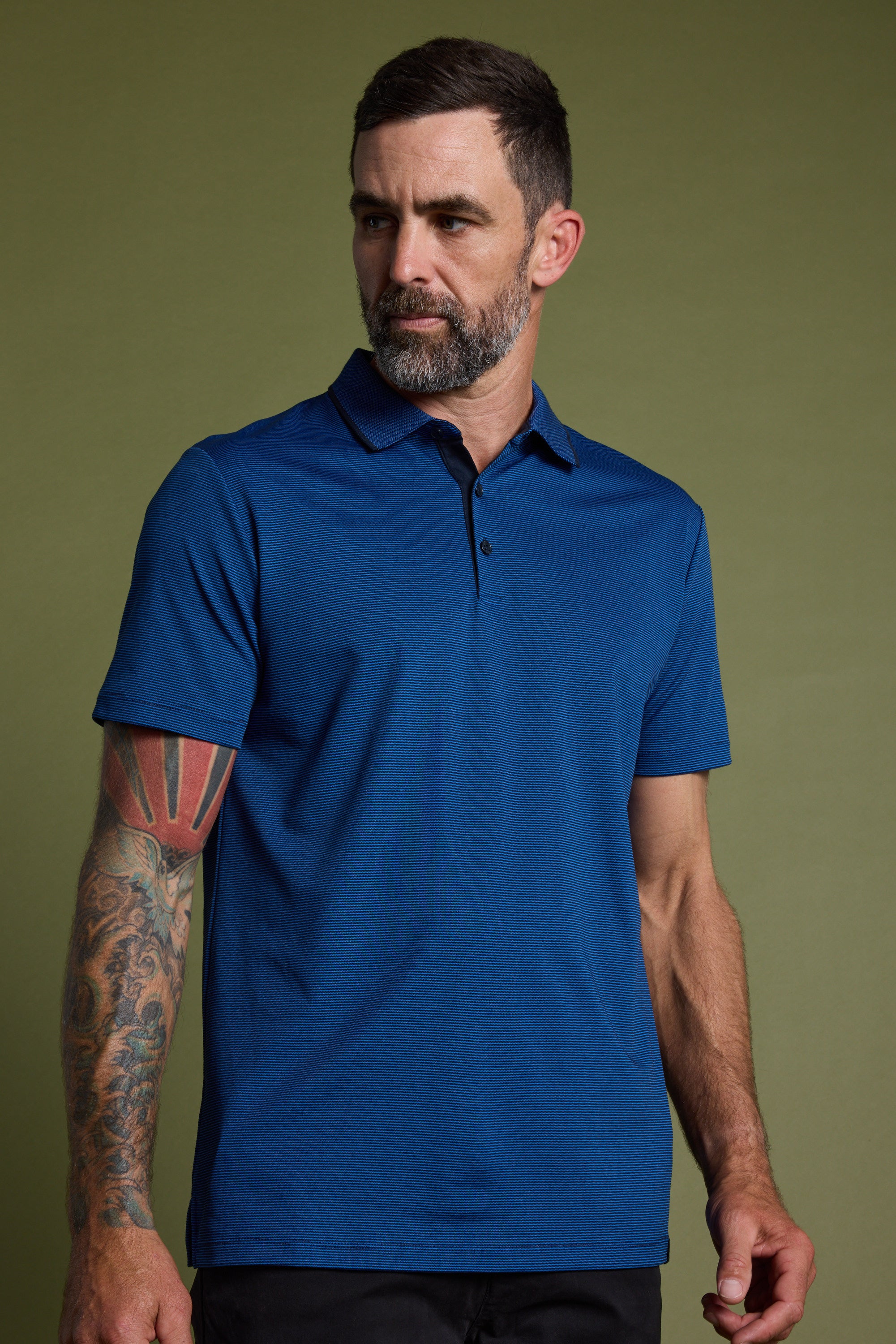 Barkers Flynn Mercerised Stripe Polo in navy, additional view