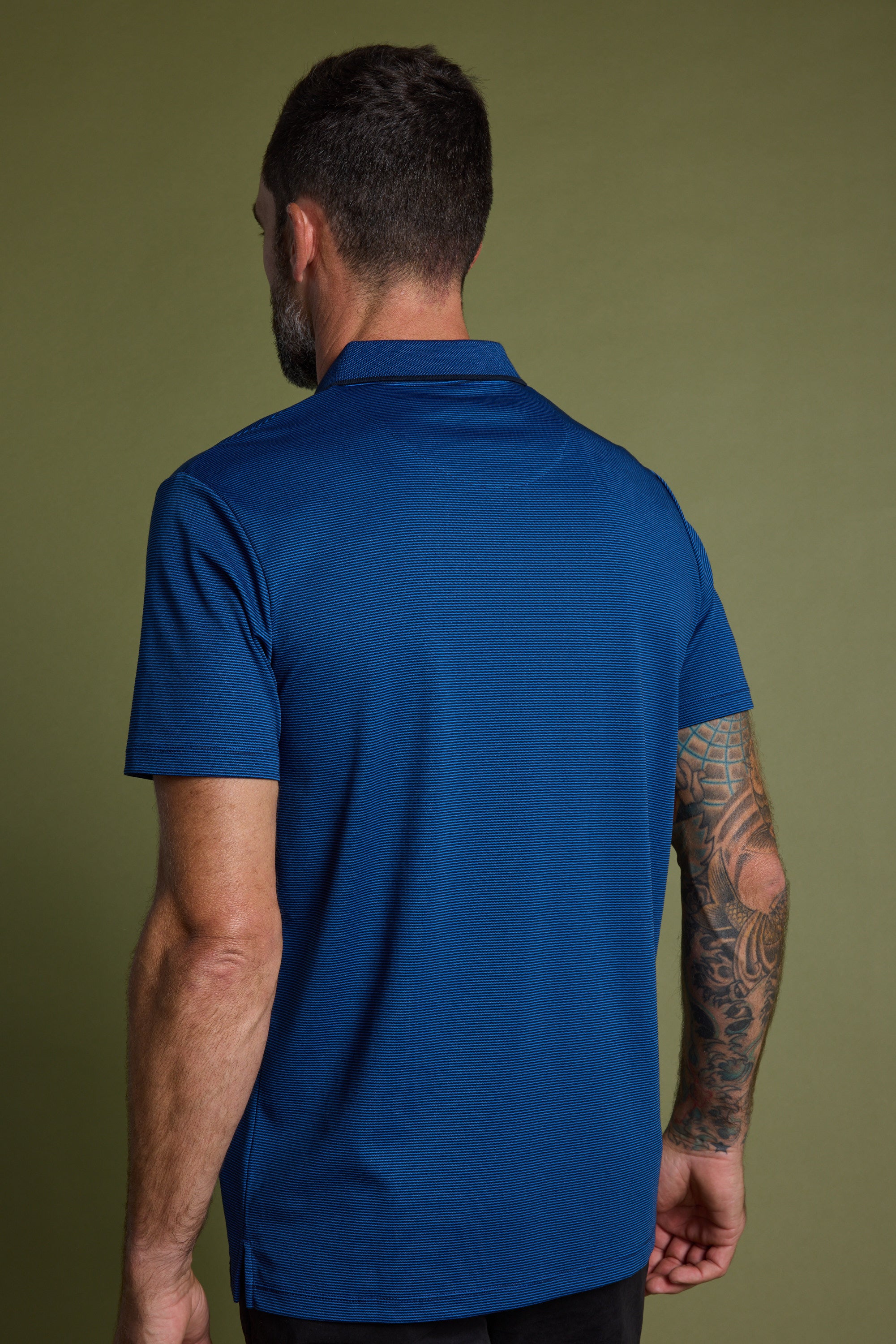 Barkers Flynn Mercerised Stripe Polo in navy, additional view