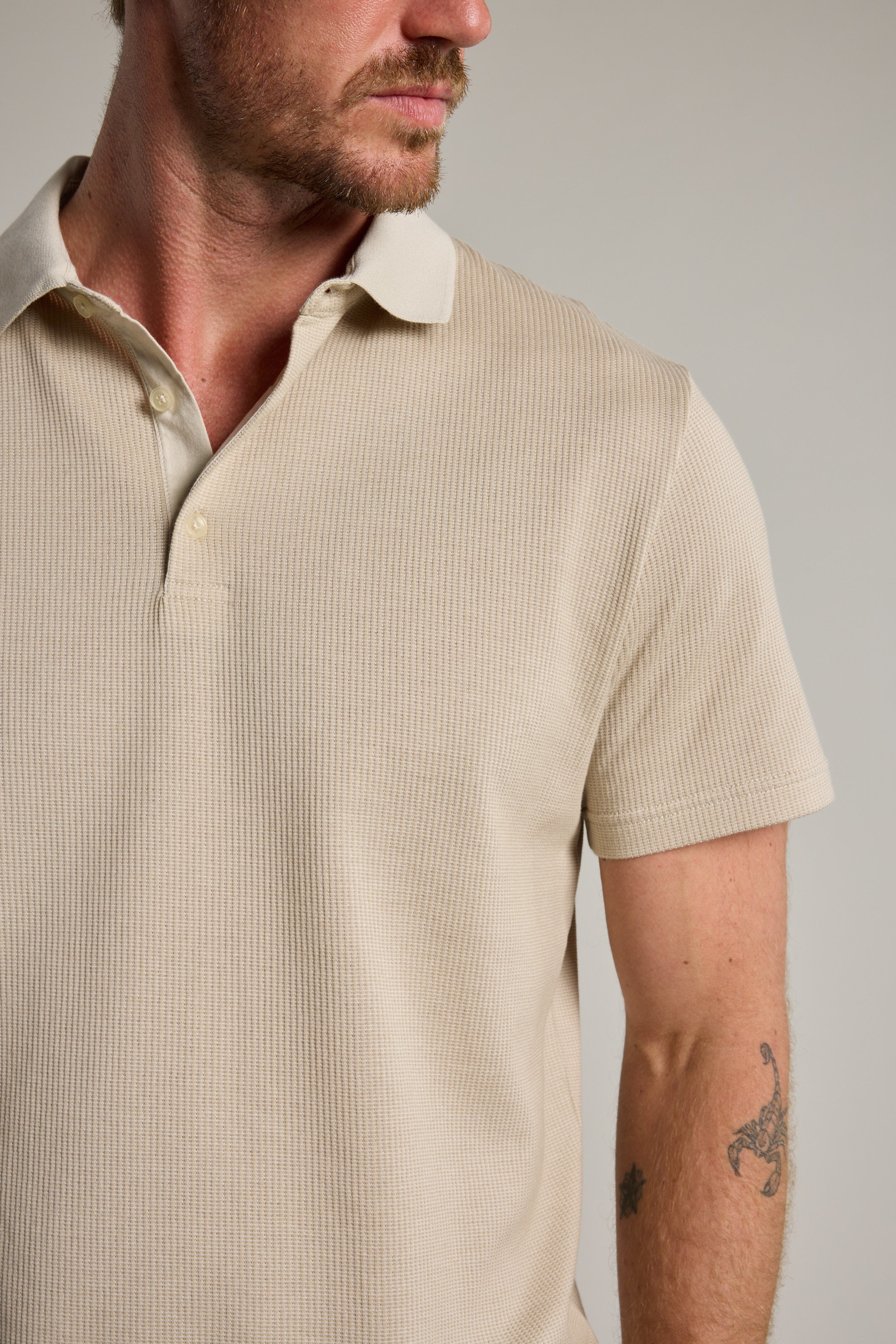 Barkers Tilder Mercerised Texture Polo in oatmeal, alternate view