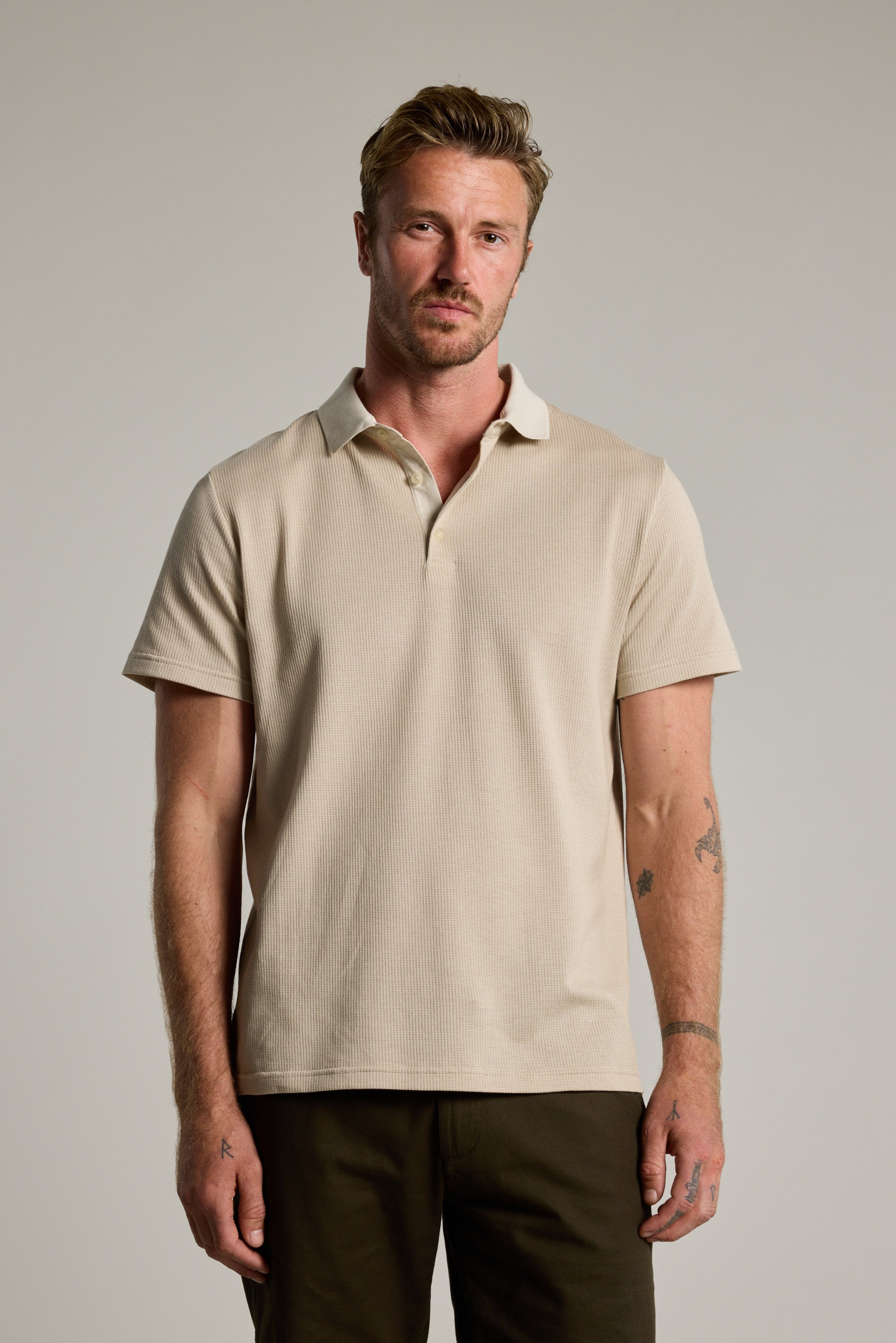 Barkers Tilder Mercerised Texture Polo in oatmeal, additional view