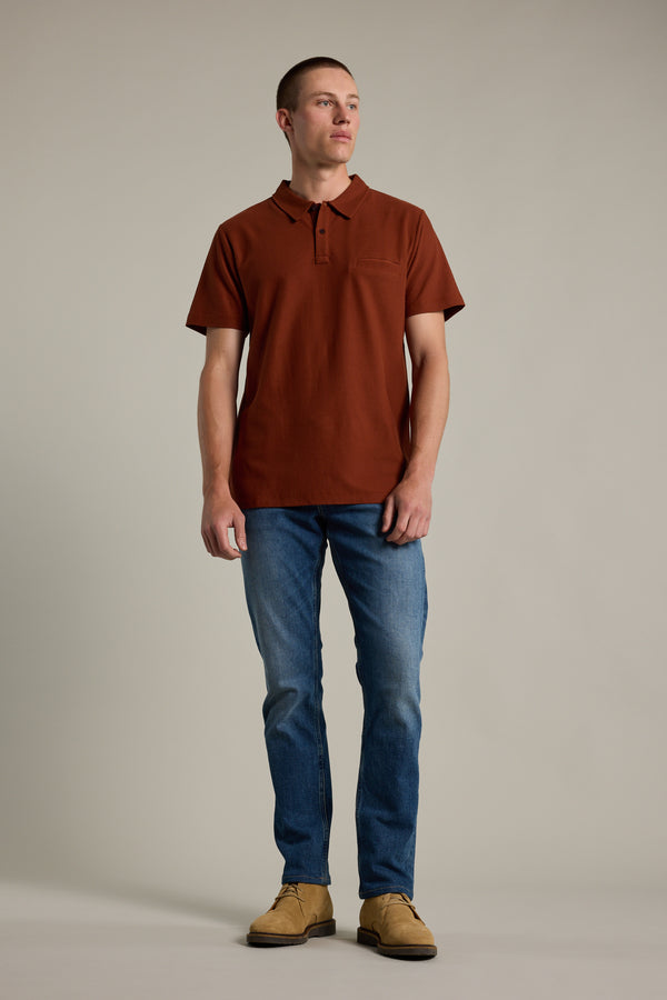 Barkers Canal Polo in brick, supima cotton, alternate view