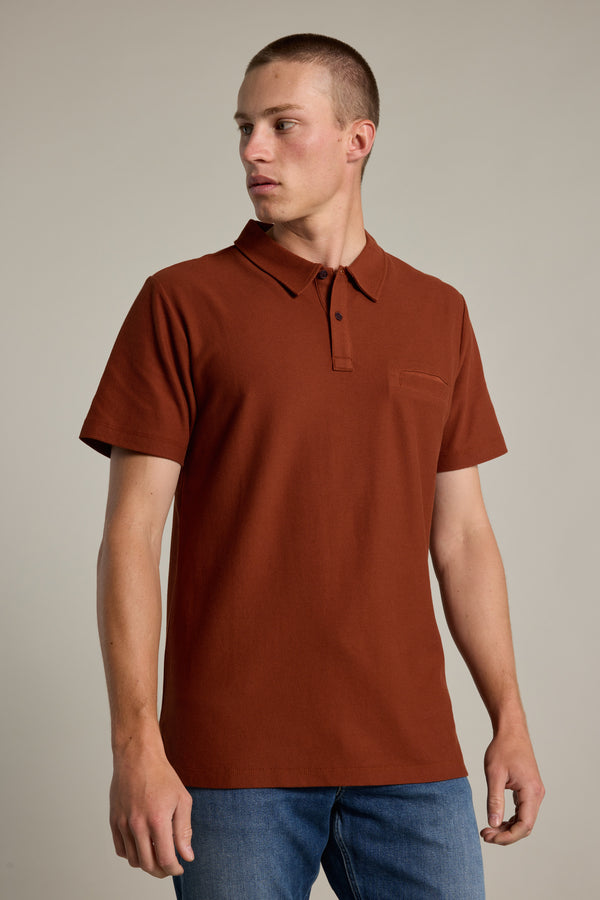 Barkers Canal Polo in brick, supima cotton