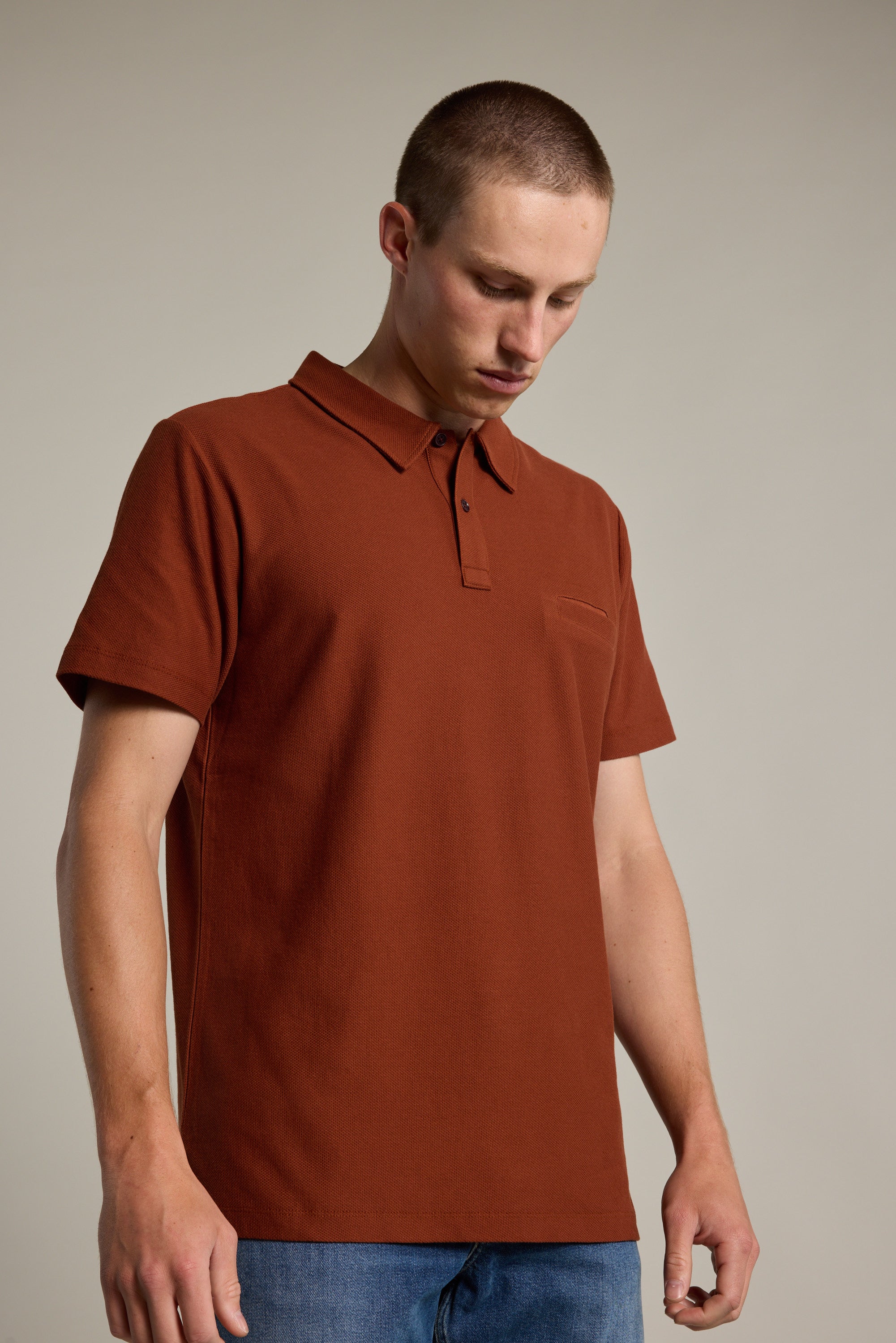 Barkers Canal Polo in brick, supima cotton, additional view