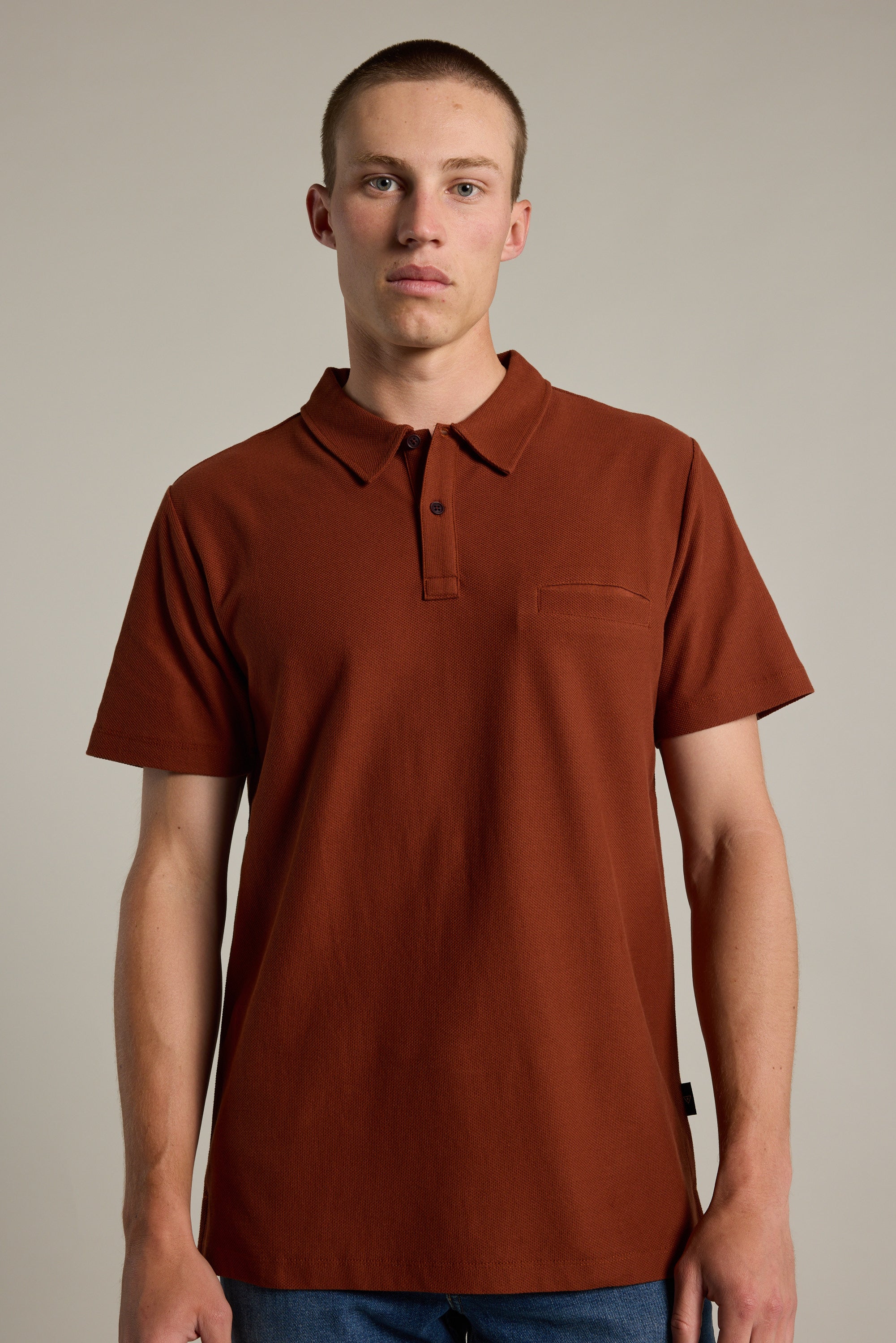 Barkers Canal Polo in brick, supima cotton, additional view