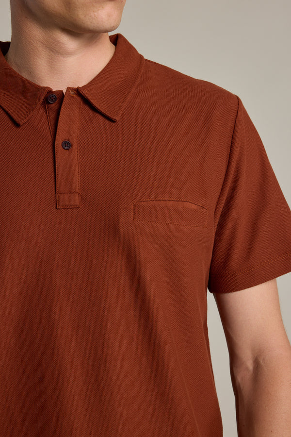 Barkers Canal Polo in brick, supima cotton, additional view
