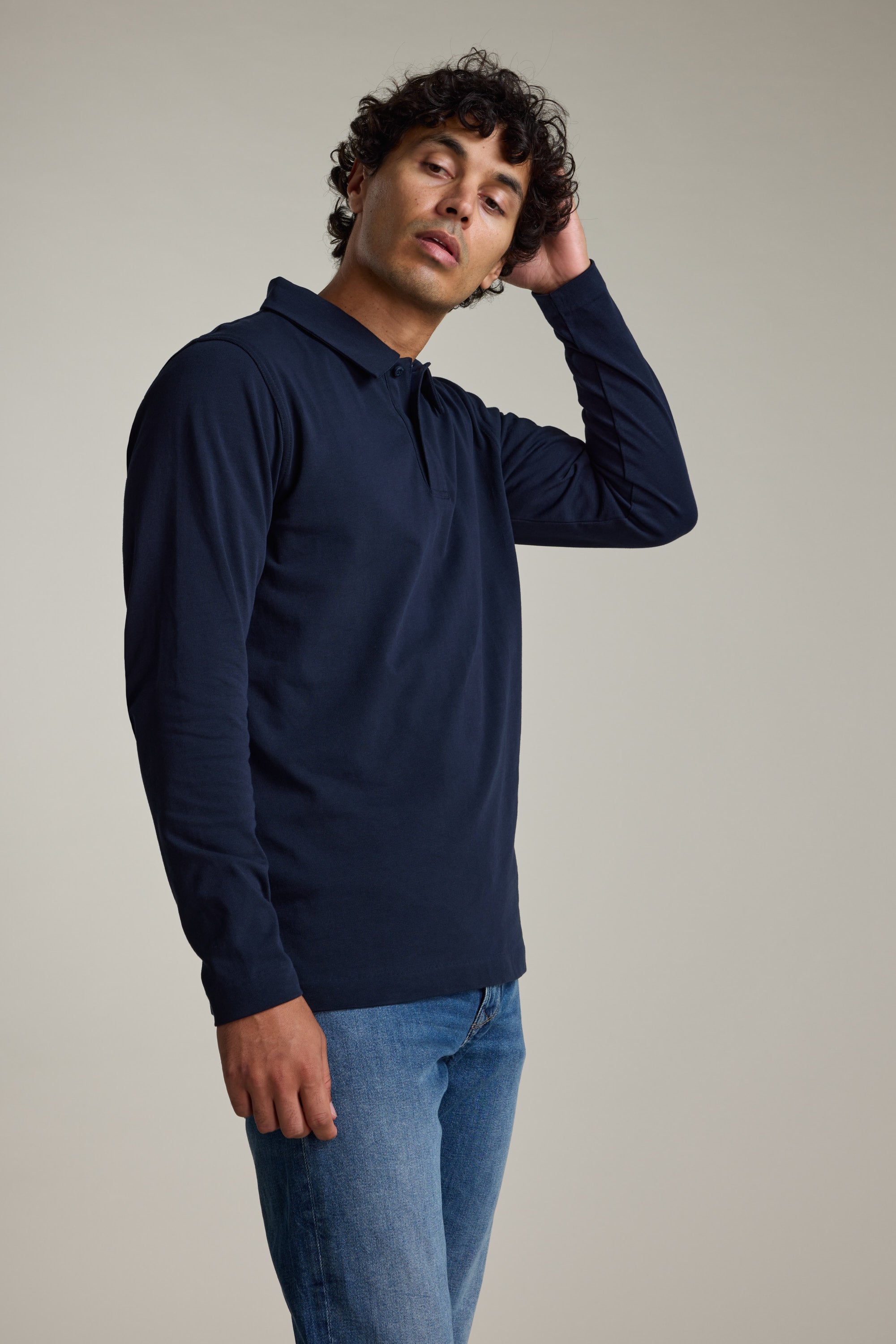 Barkers Austin Long Sleeve Polo in navy, cotton, additional view