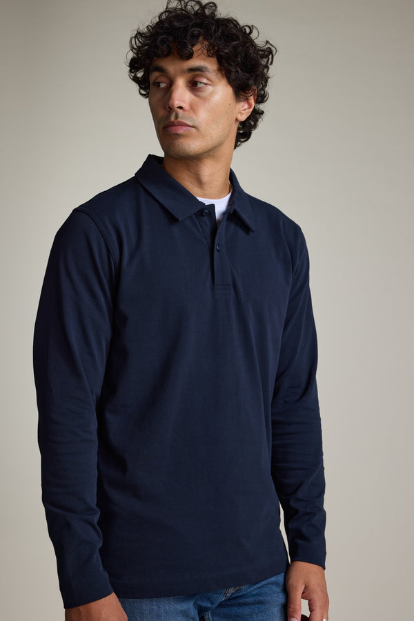 Barkers Austin Long Sleeve Polo in navy, cotton, additional view