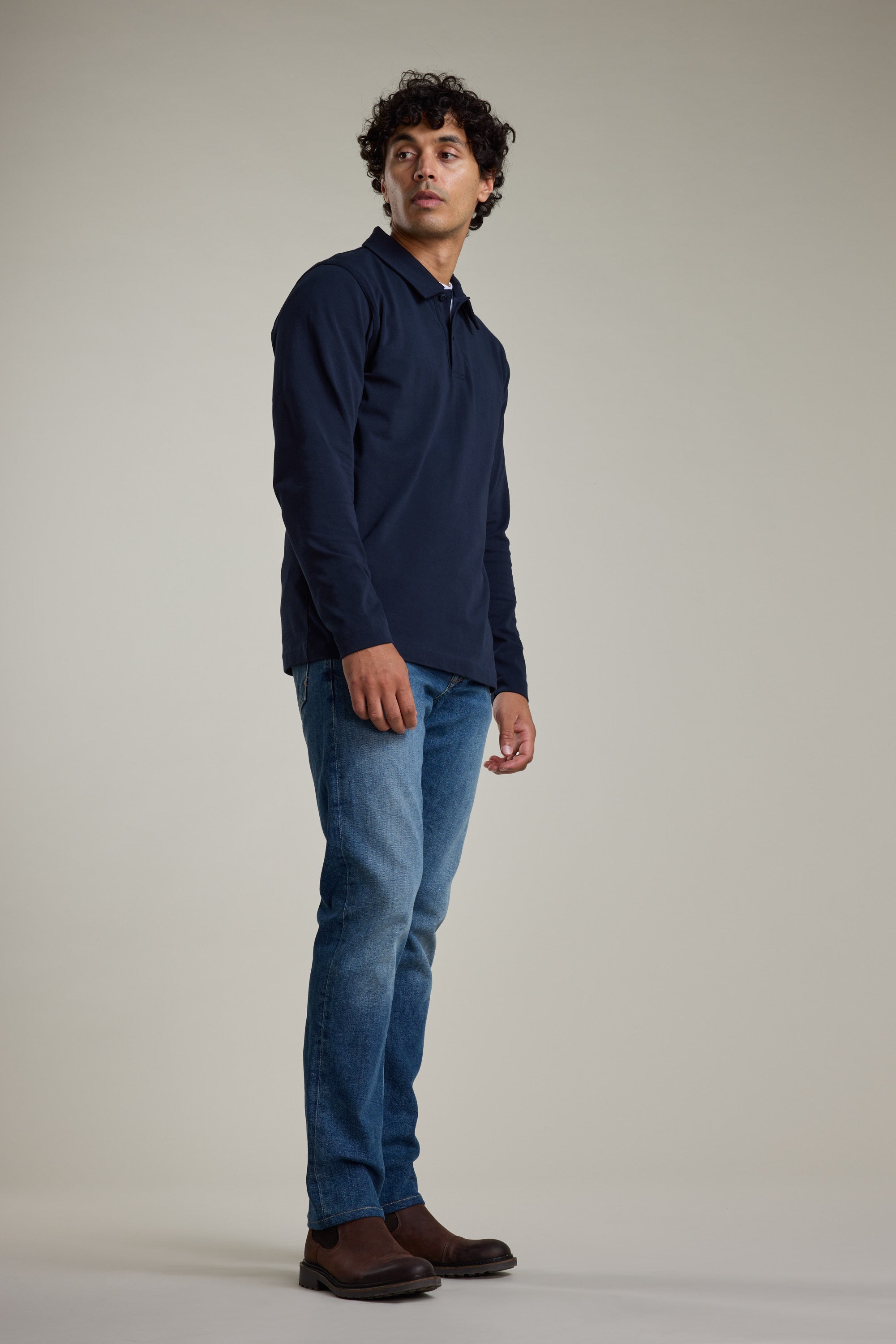 Barkers Austin Long Sleeve Polo in navy, cotton, alternate view