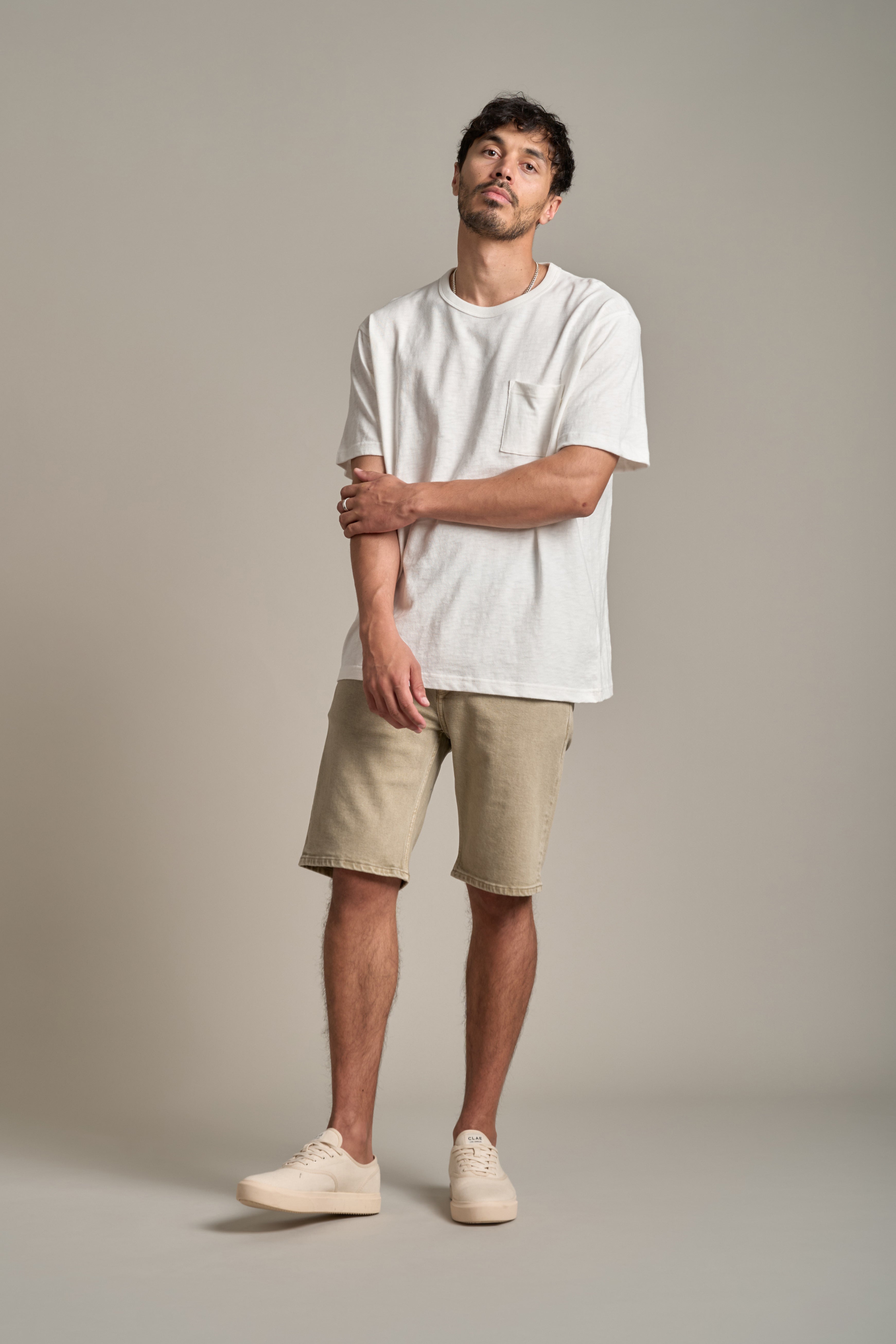 Barkers Rover Coloured Denim Short in cement, relaxed fit, additional view