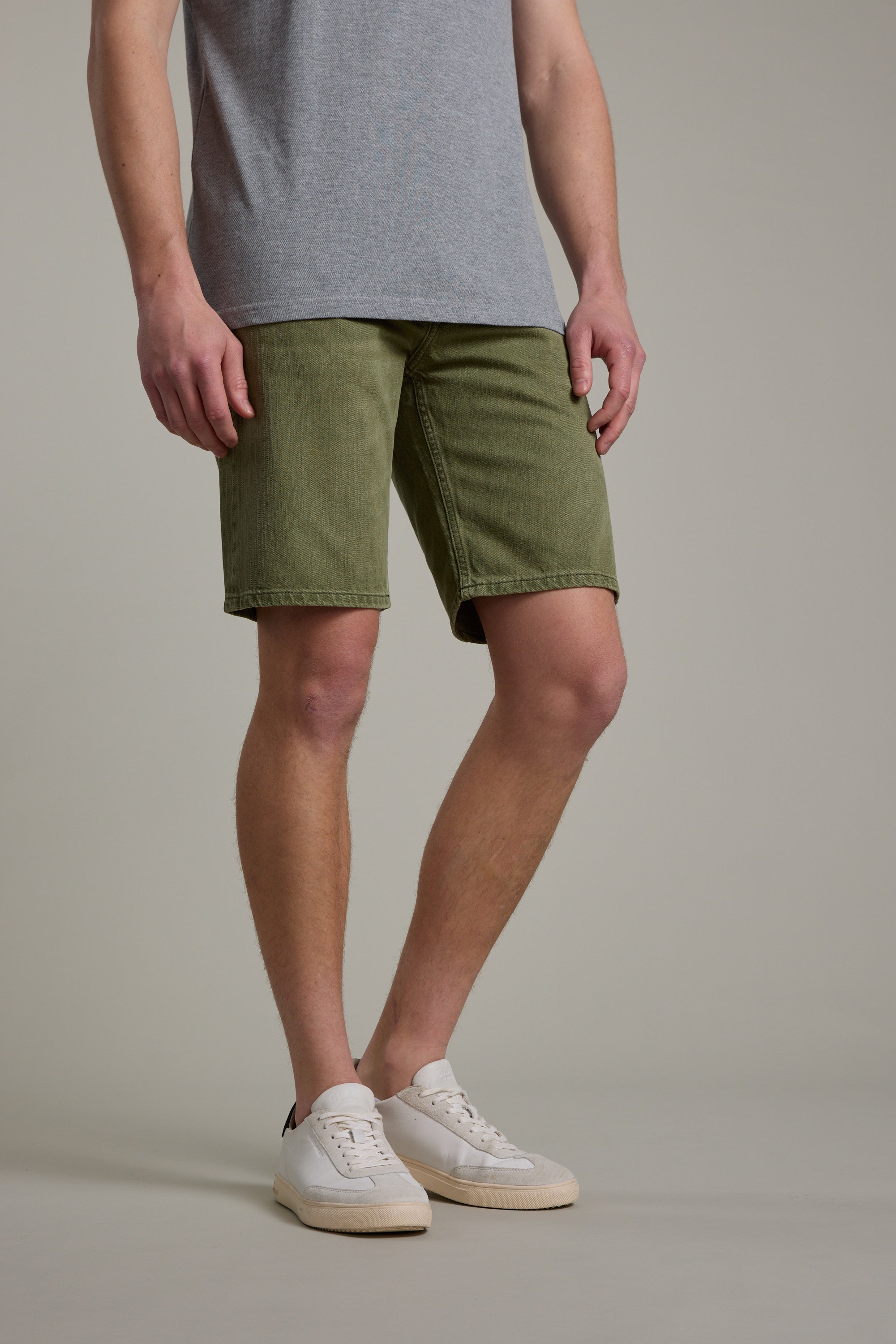 Barkers Rover Coloured Denim Short in olive, relaxed fit, additional view