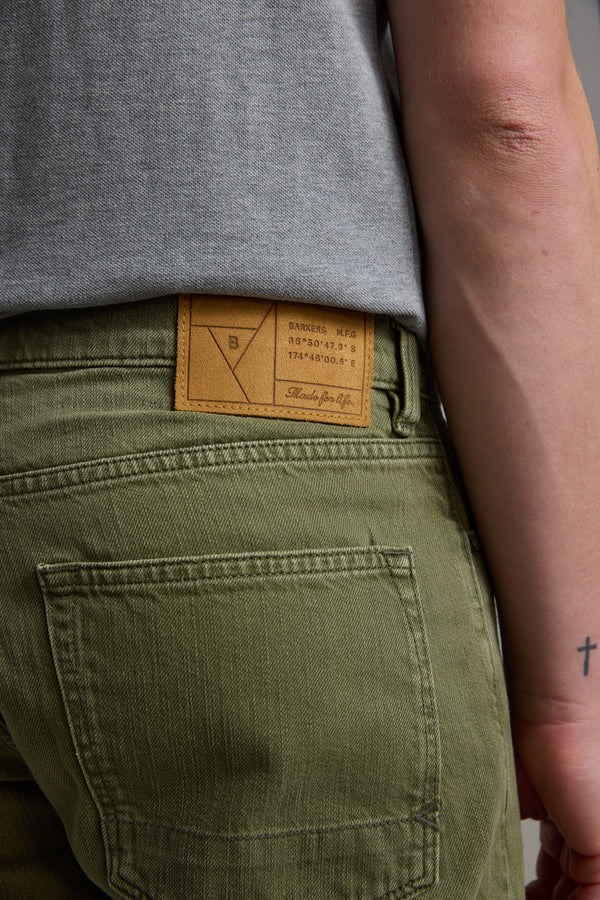 Barkers Rover Coloured Denim Short in olive, relaxed fit, additional view