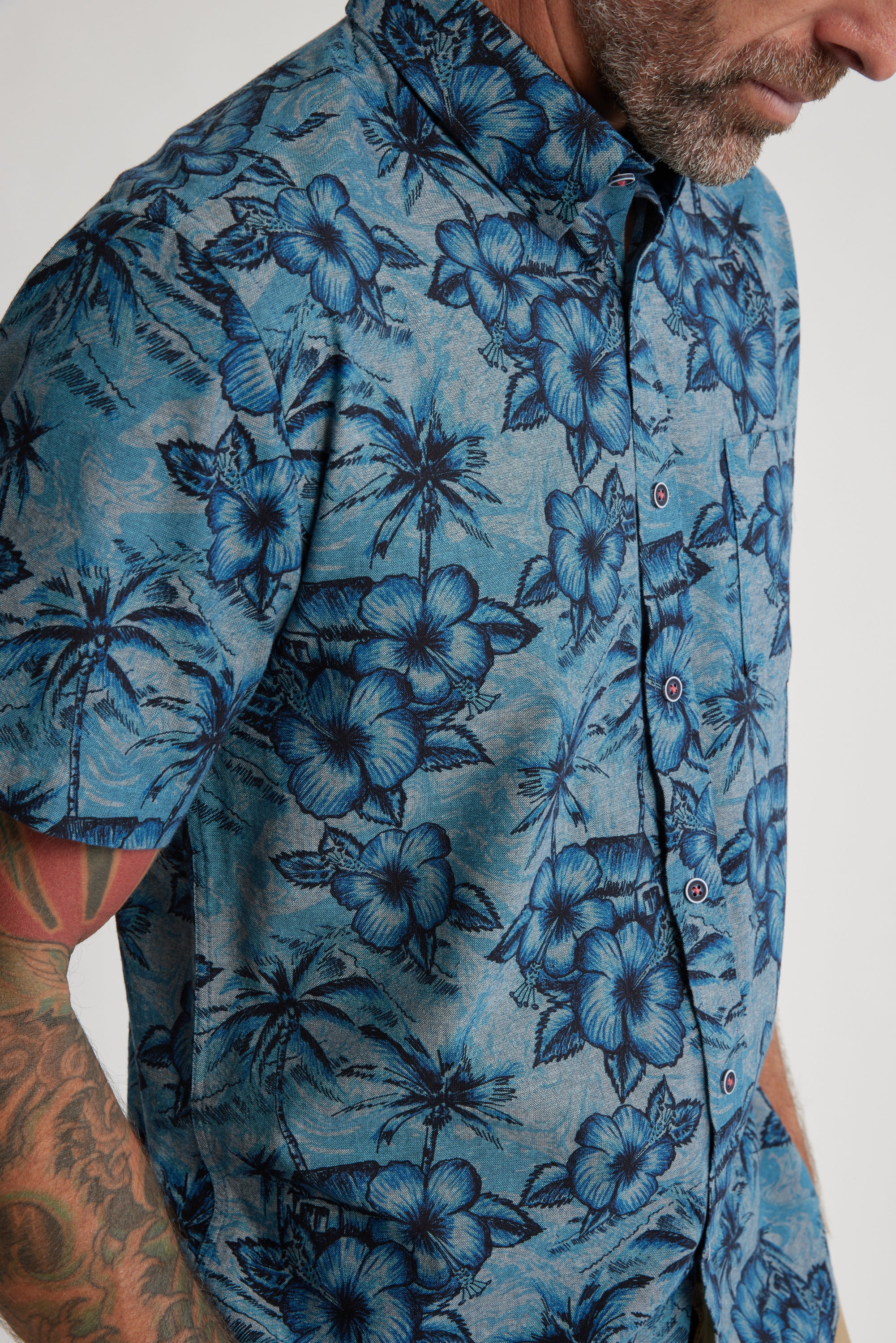 Barkers Lakewood Chambray Print Shirt in blue, tailored fit, additional view