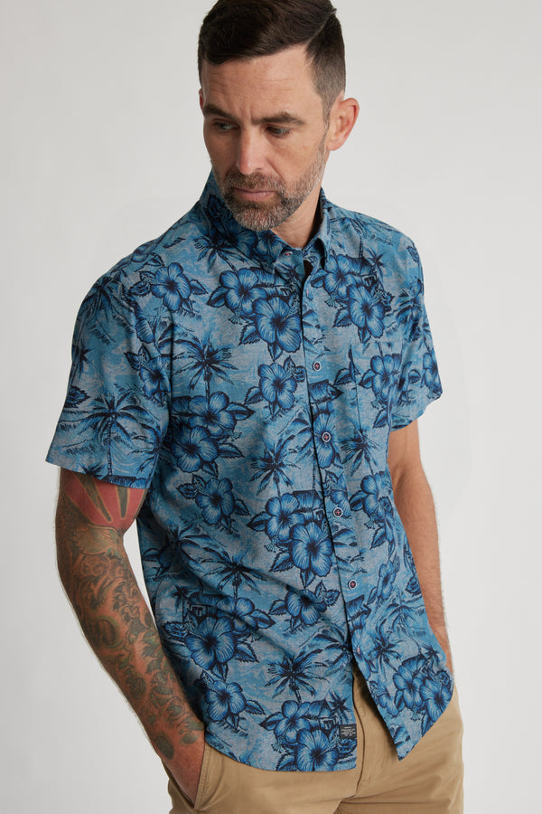 Barkers Lakewood Chambray Print Shirt in blue, tailored fit, additional view